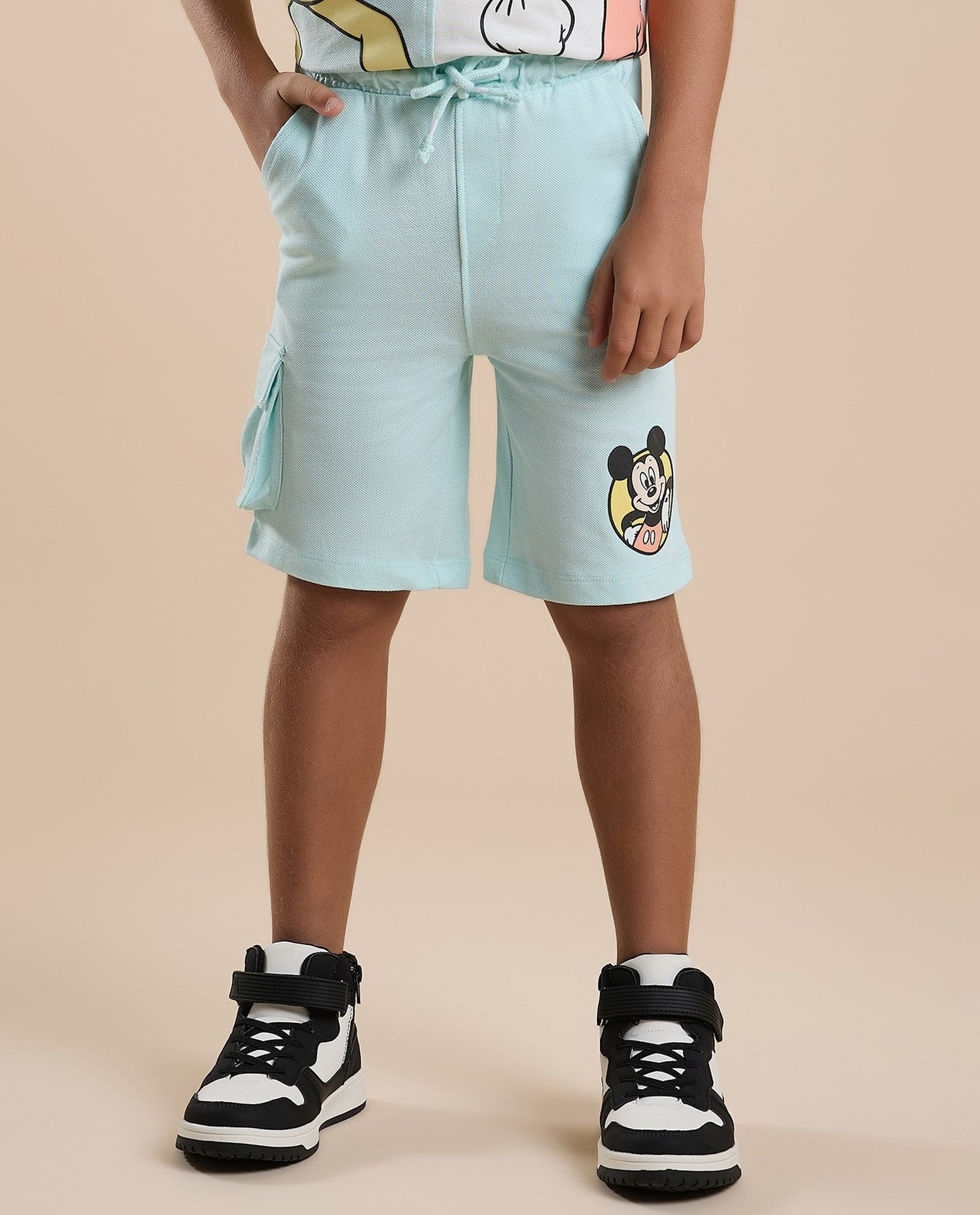 Mickey Mouse Print Sweatshorts with Drawstring Waist