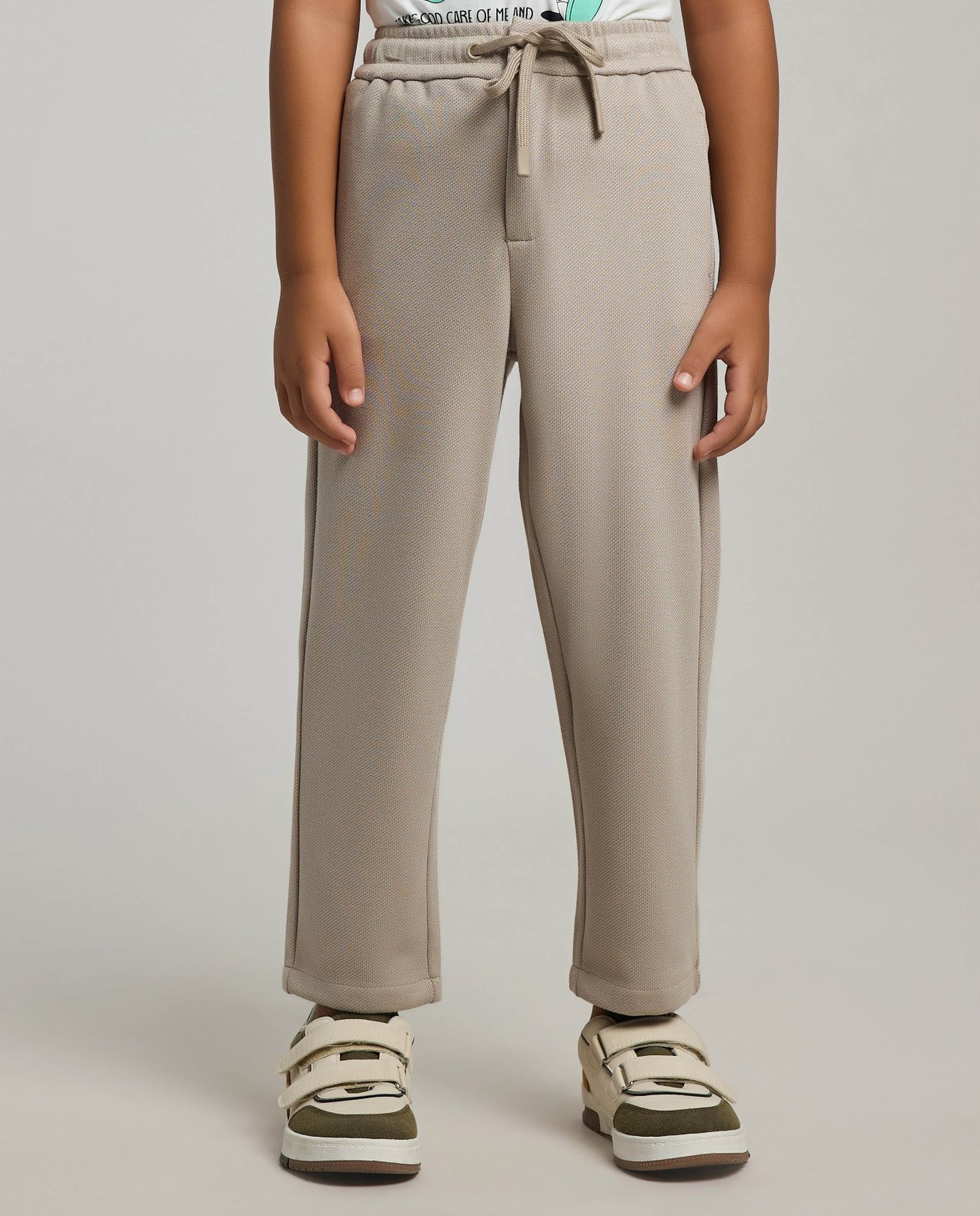 Textured Pants with Drawstring Waist