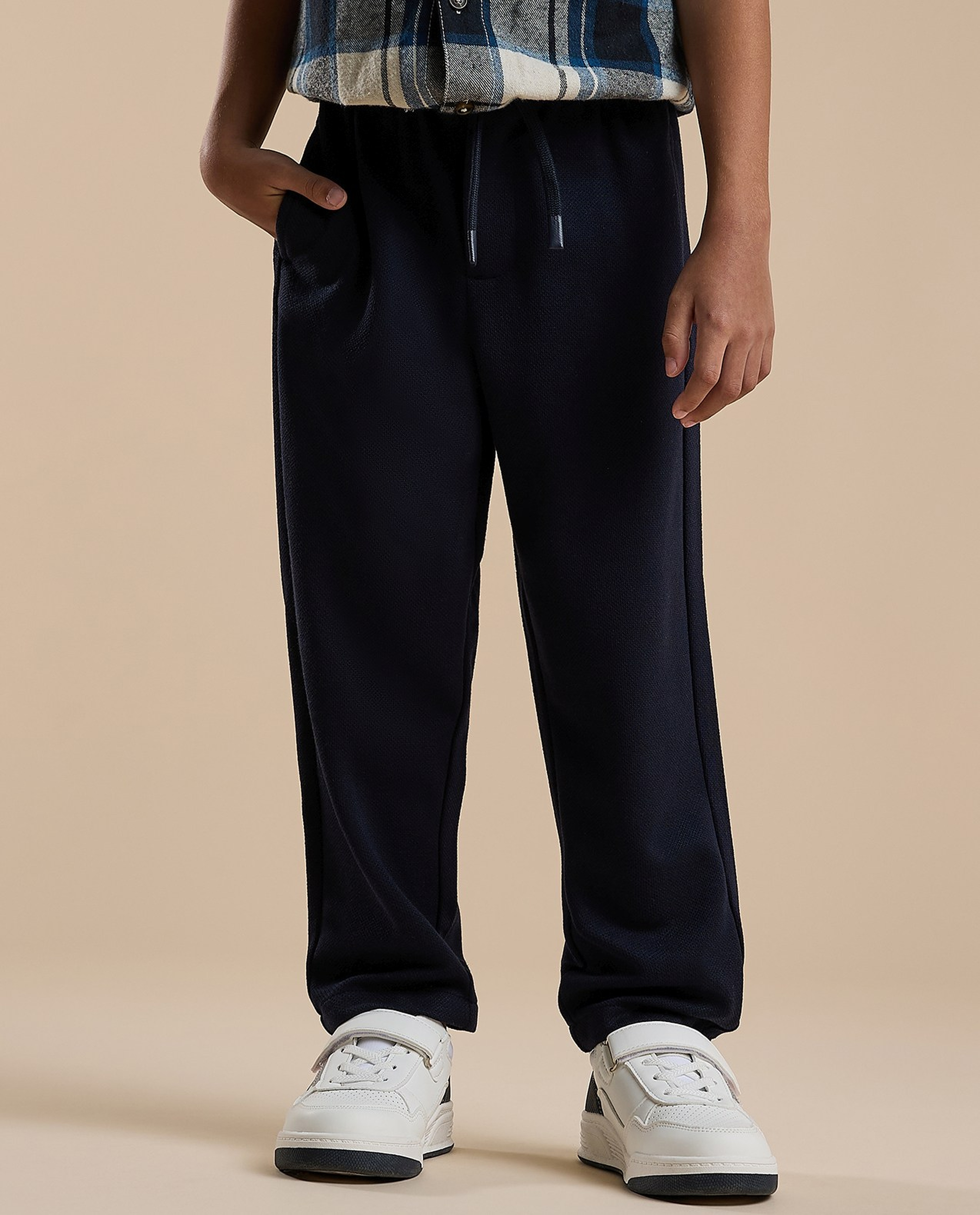 Textured Pants with Drawstring Waist