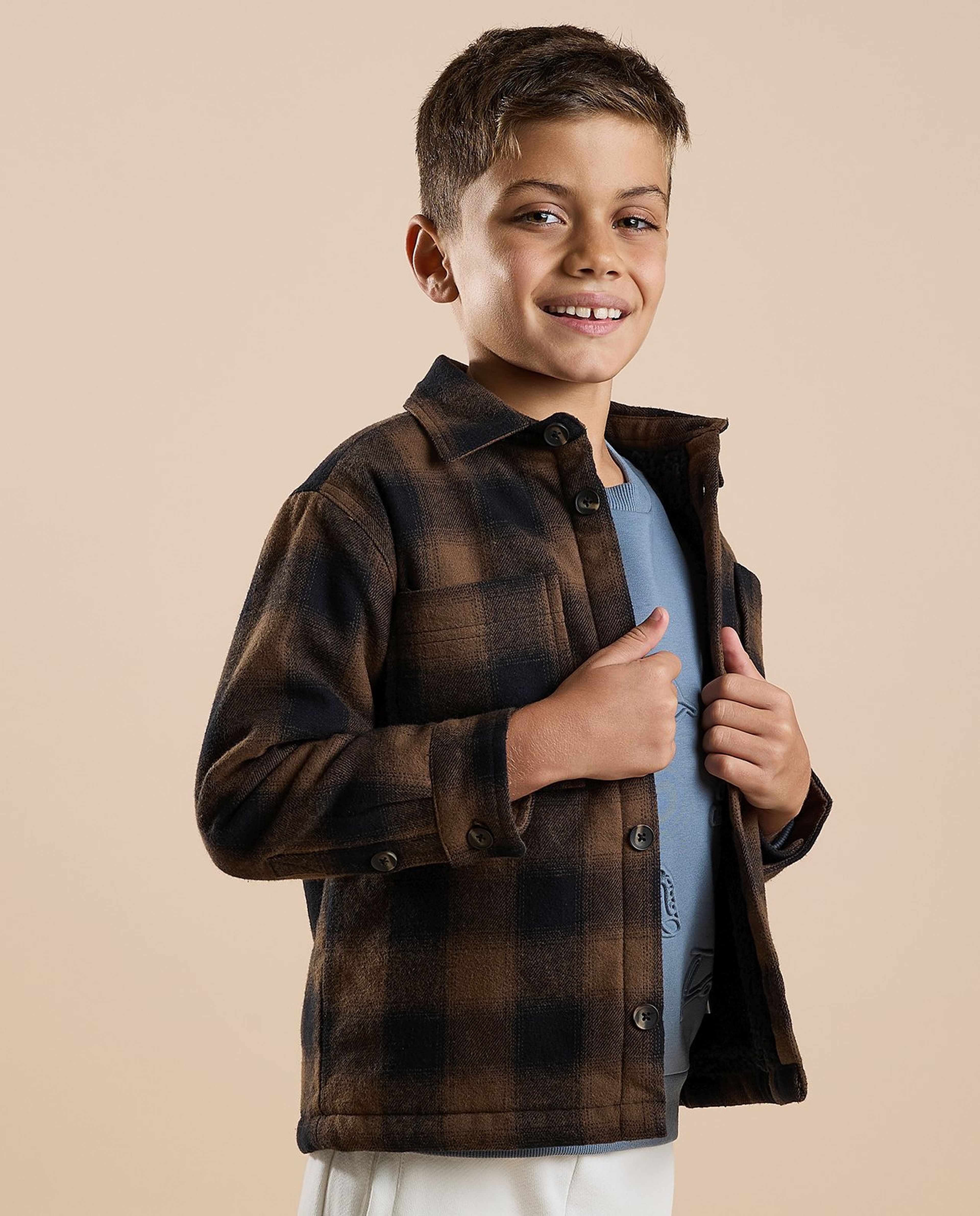 Plaid Shirt with Classic Collar and Long Sleeves