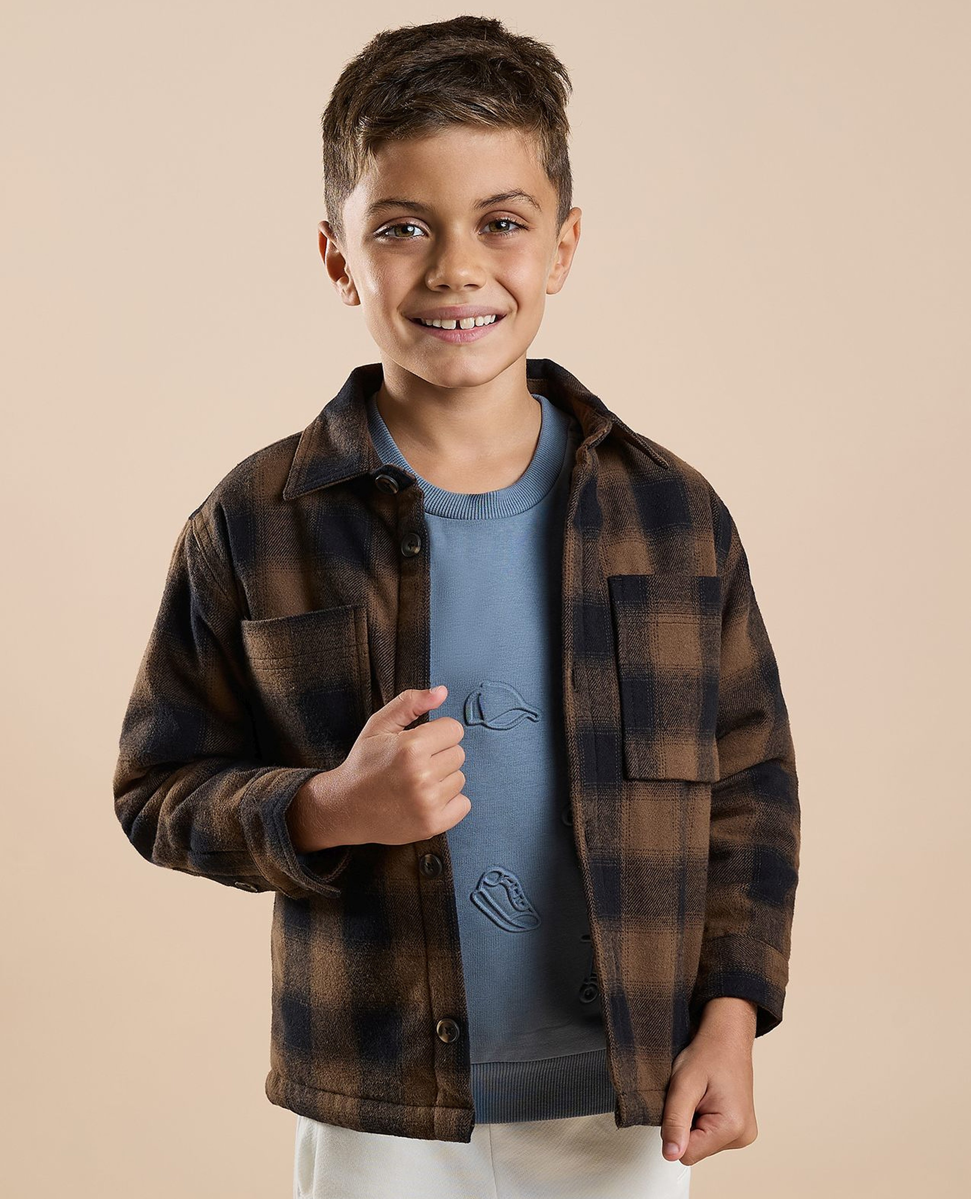 Plaid Shirt with Classic Collar and Long Sleeves