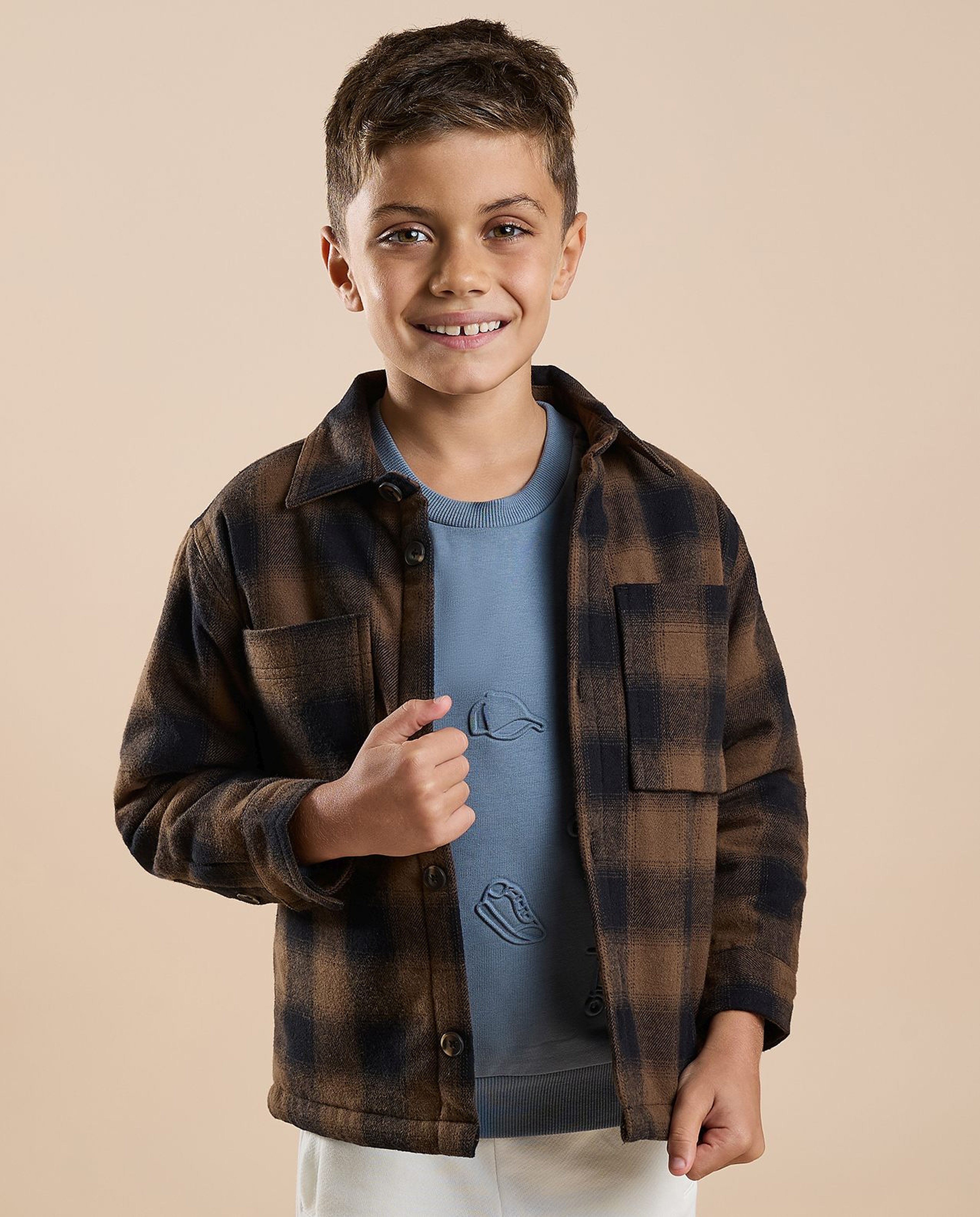 Plaid Shirt with Classic Collar and Long Sleeves