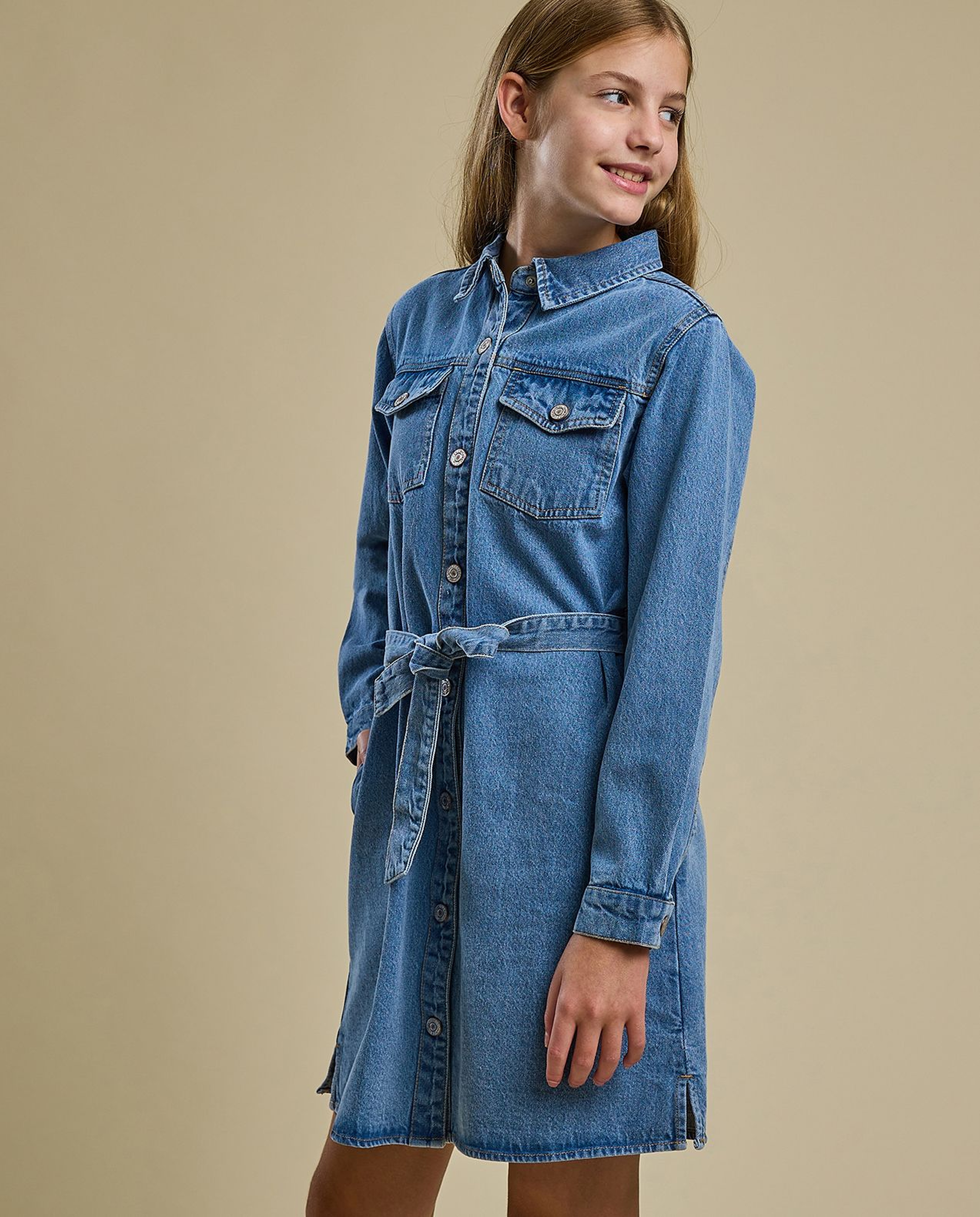Washed Shirt Dress with Long Sleeves