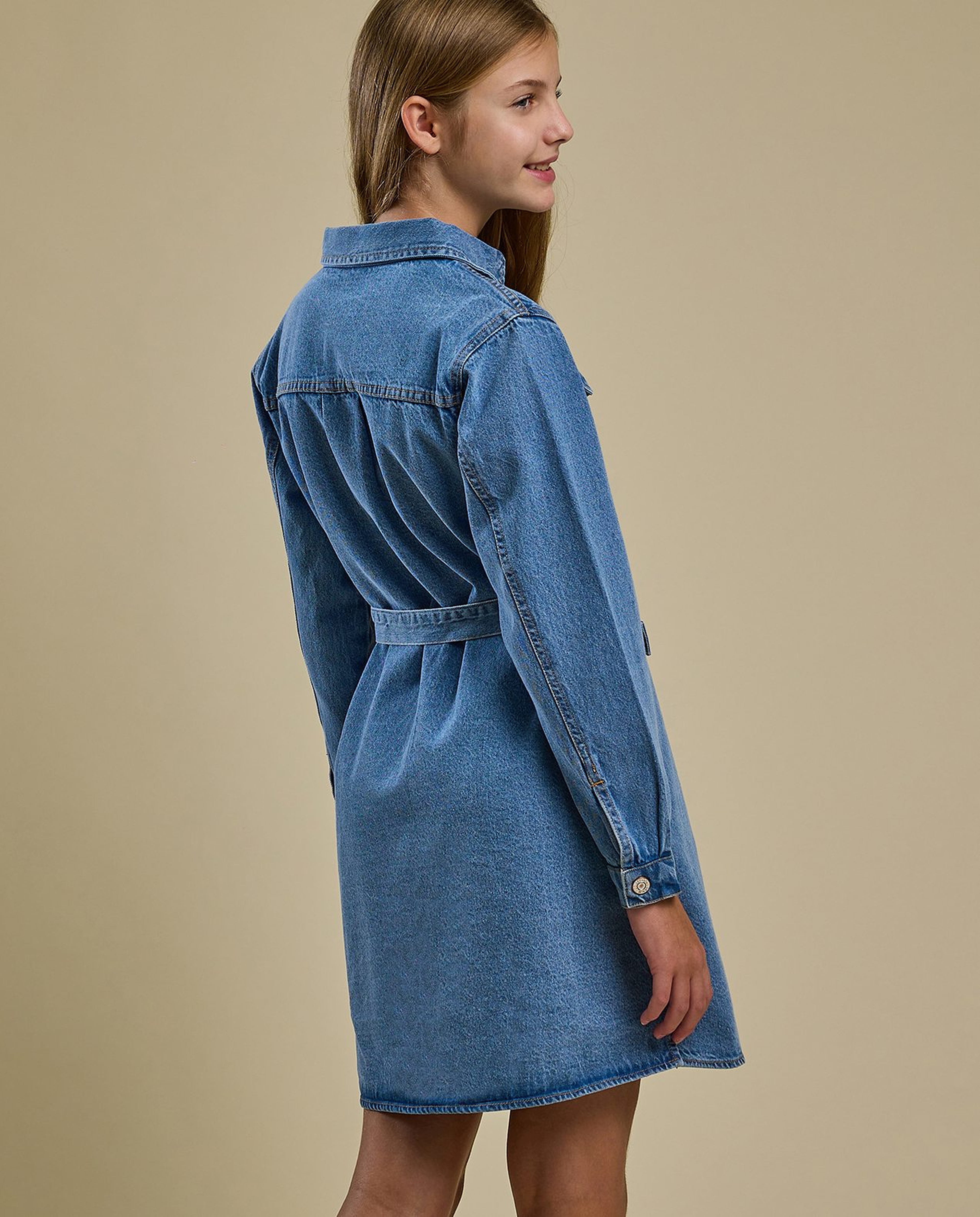 Washed Shirt Dress with Long Sleeves