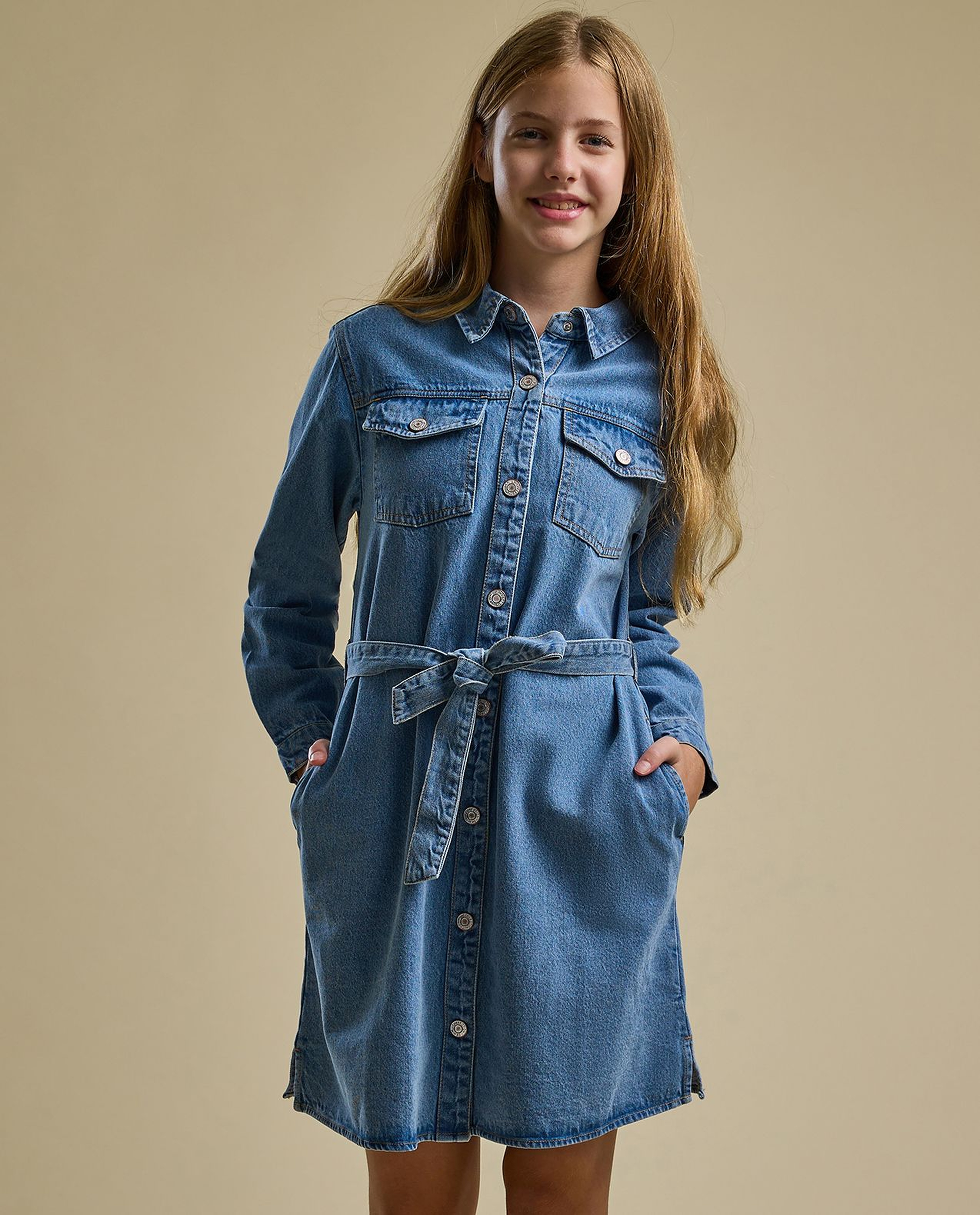 Washed Shirt Dress with Long Sleeves