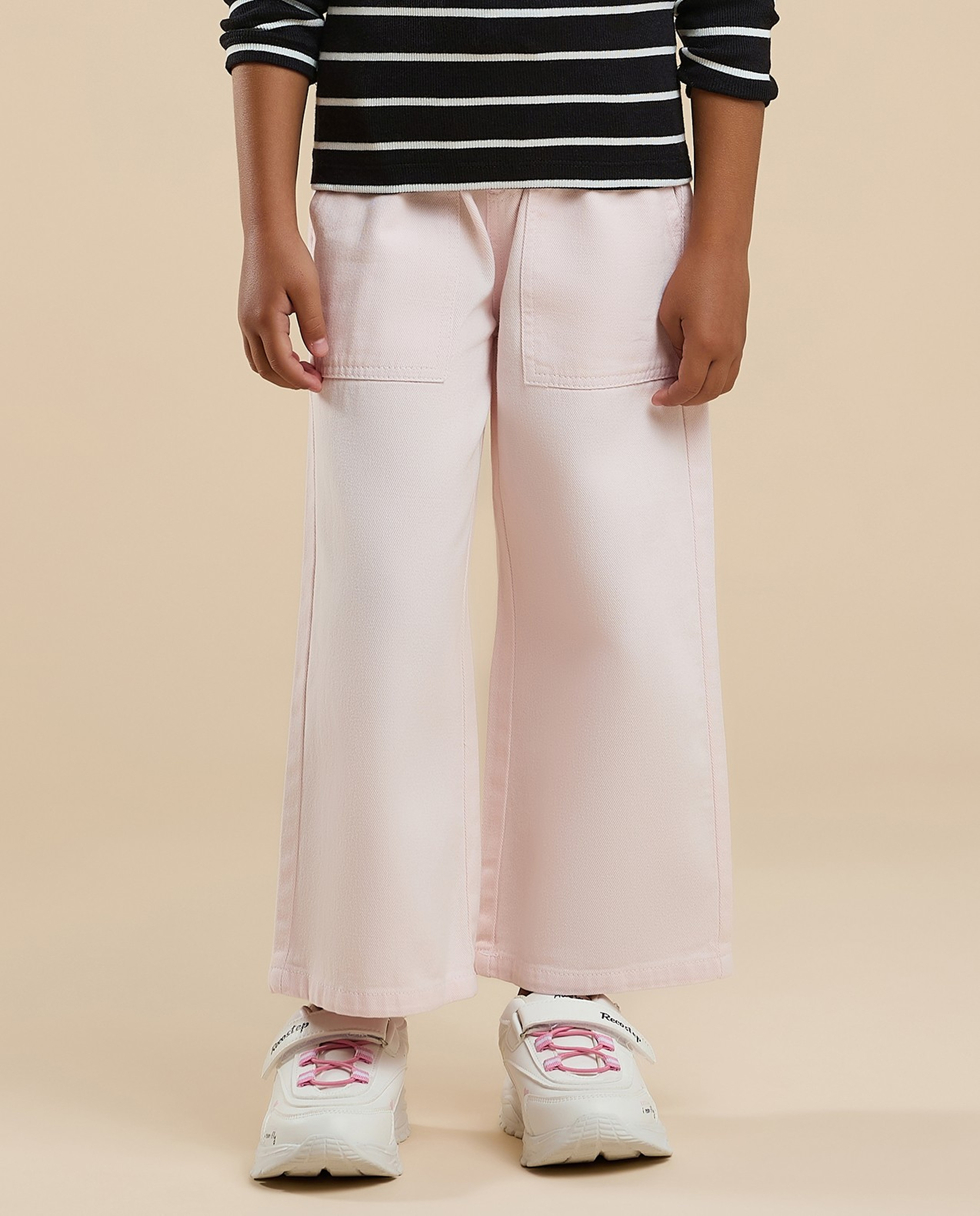 Solid Wide Leg Pants with Button Closure