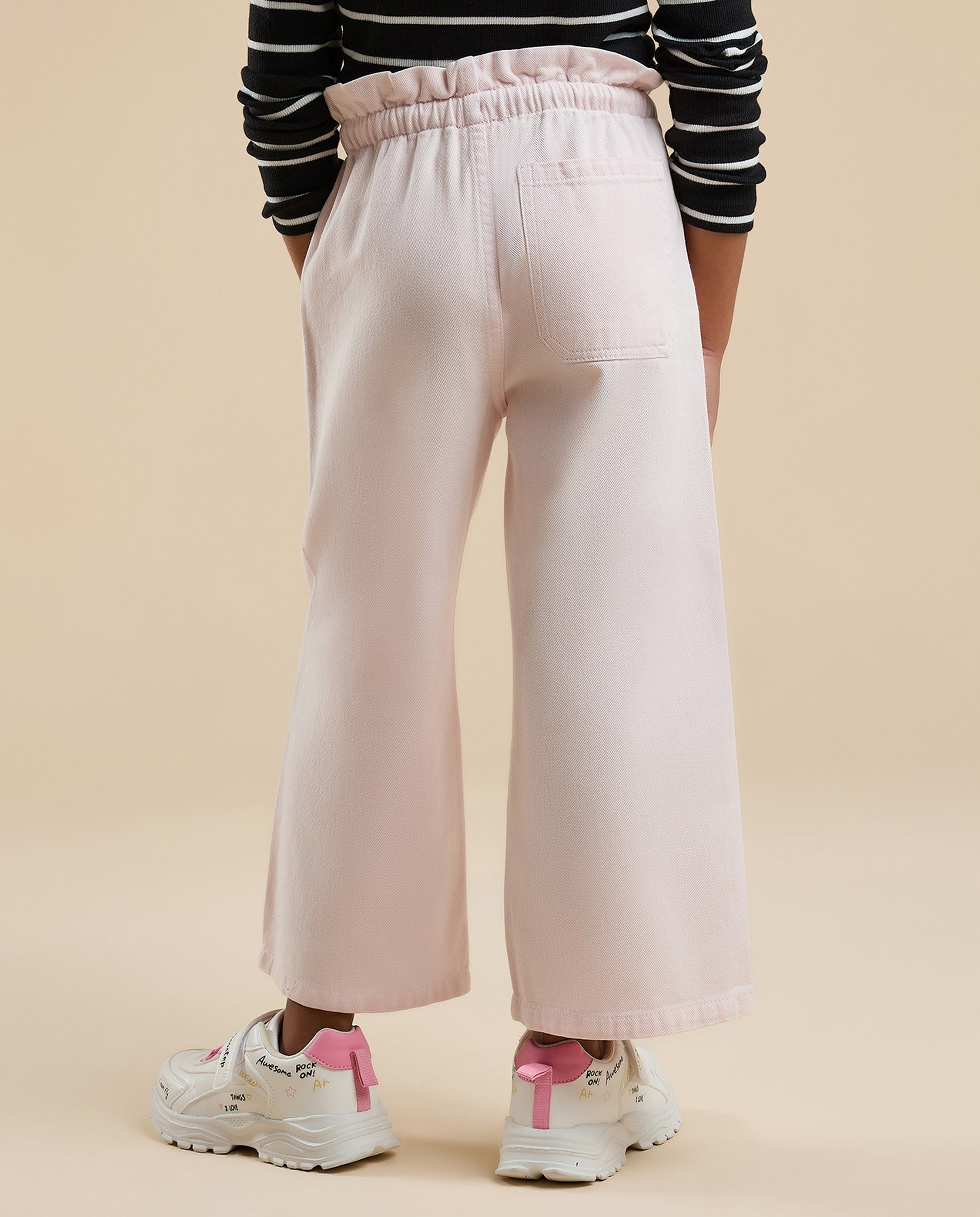 Solid Wide Leg Pants with Button Closure