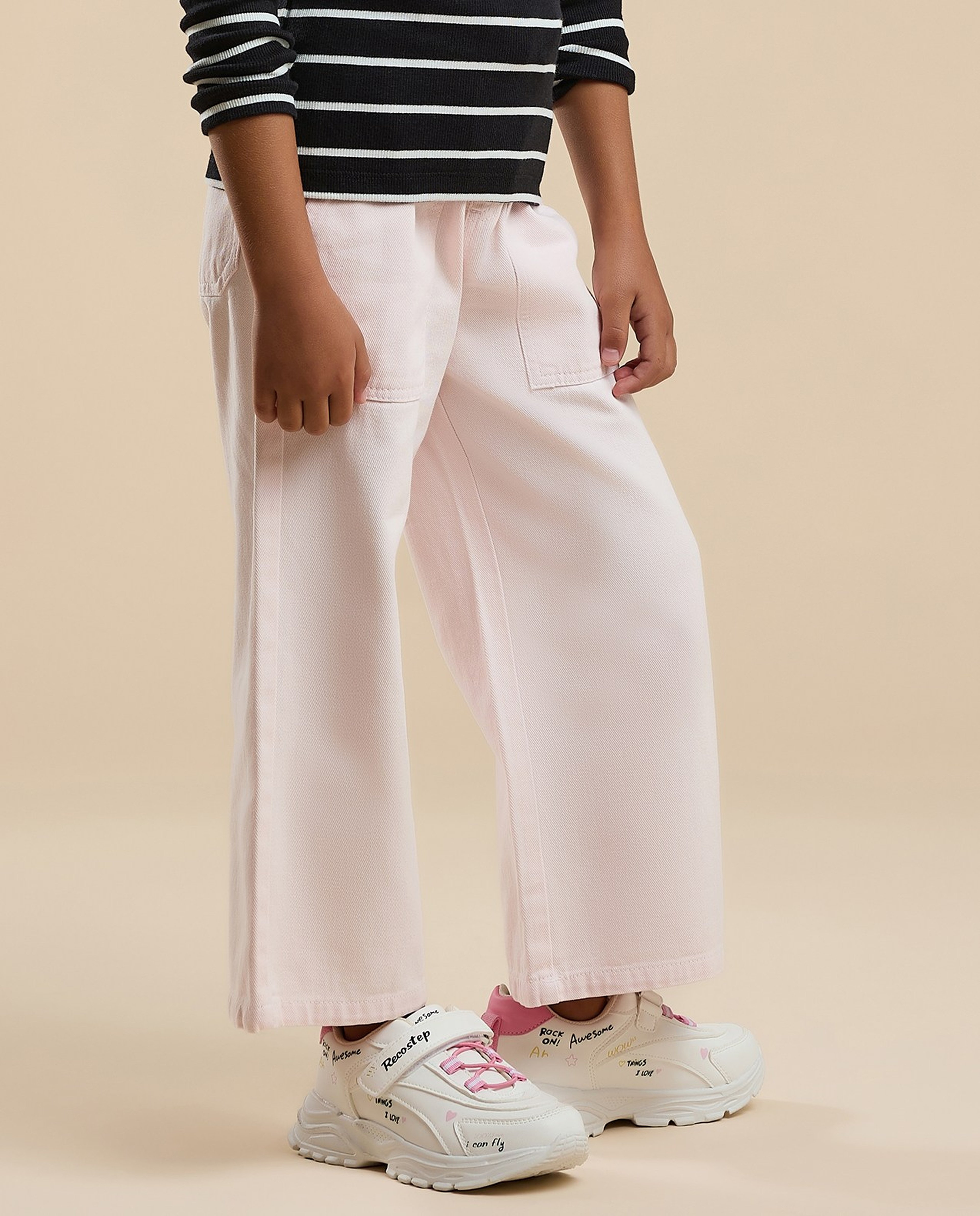 Solid Wide Leg Pants with Button Closure