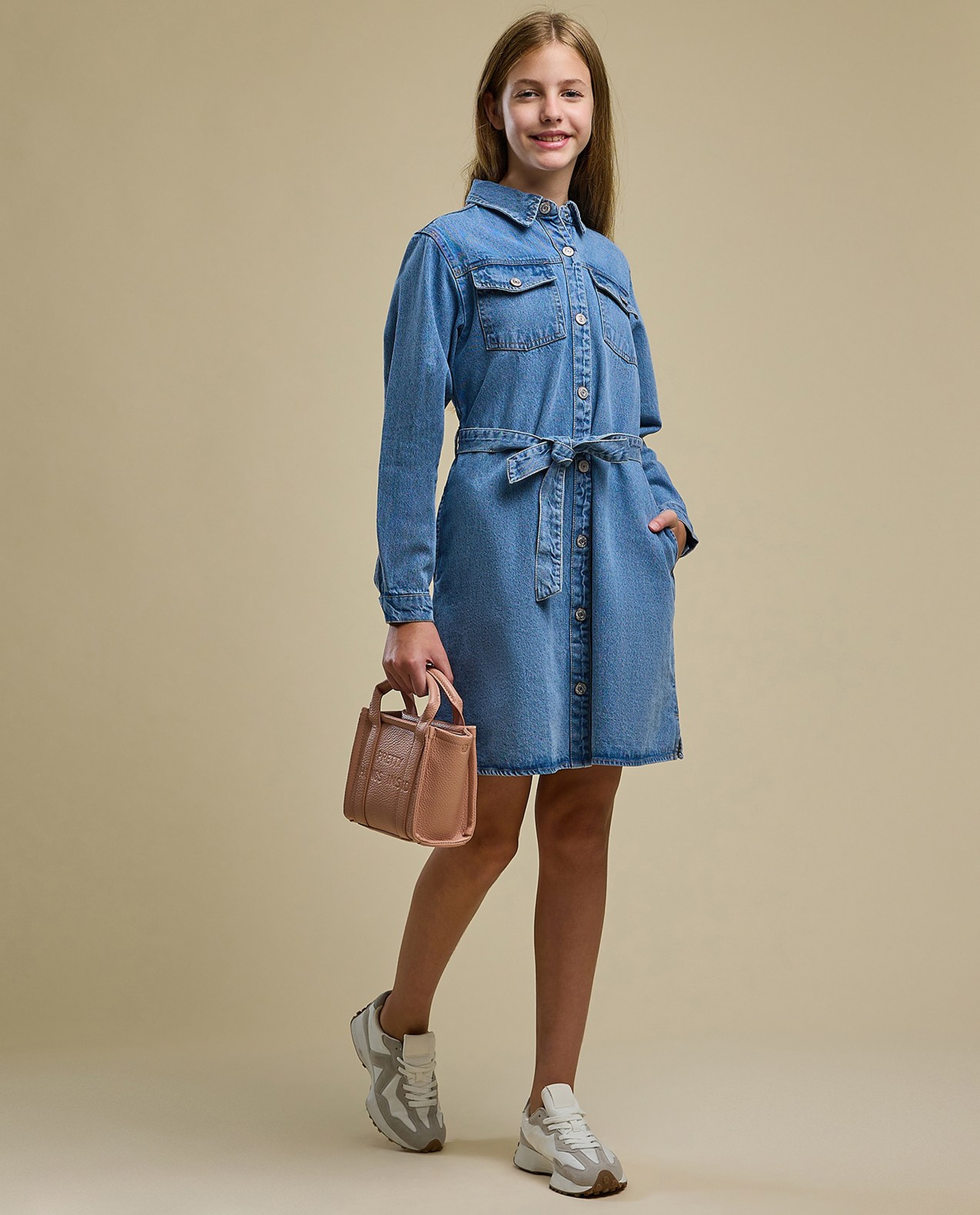 Washed Shirt Dress with Long Sleeves