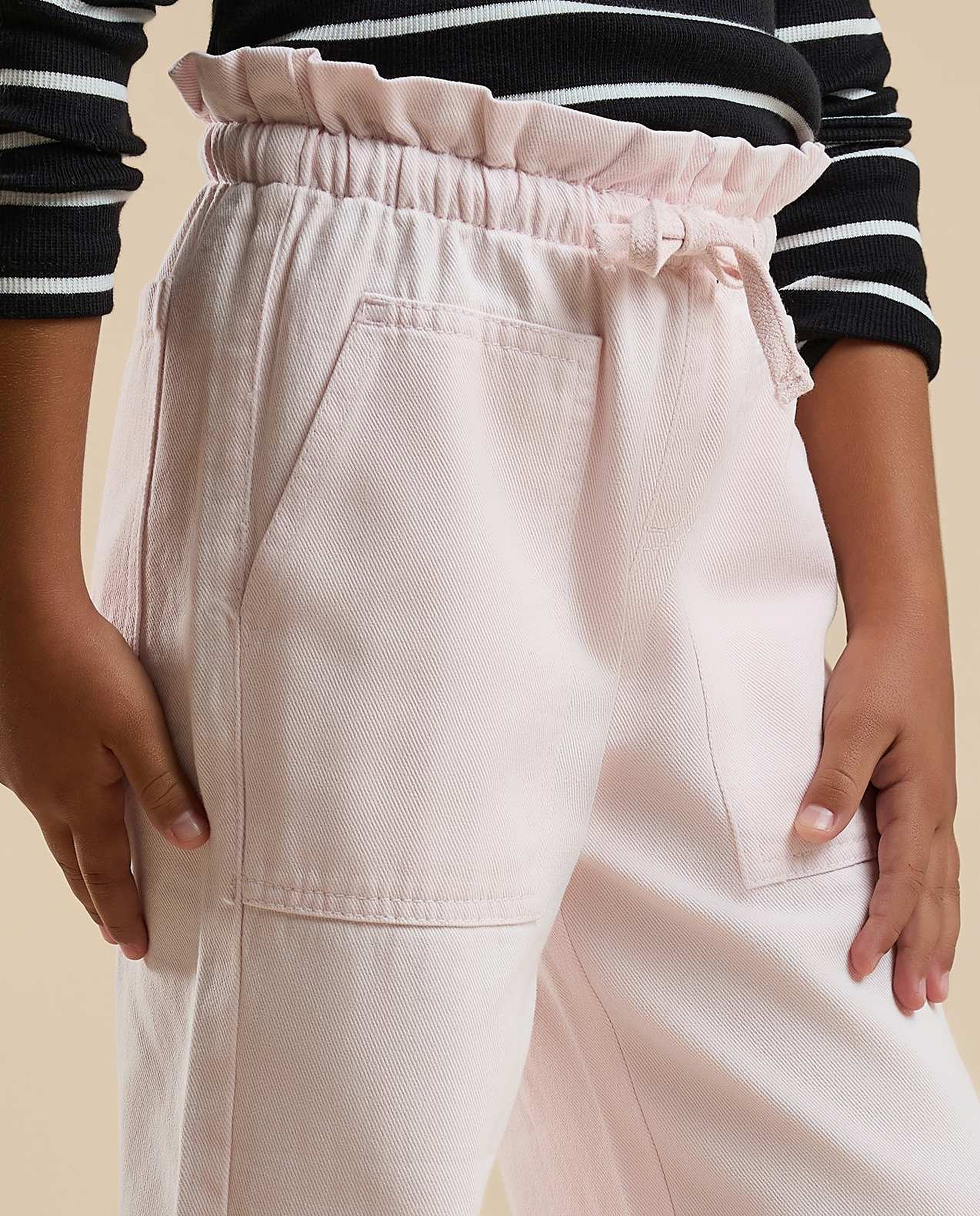 Solid Wide Leg Pants with Button Closure