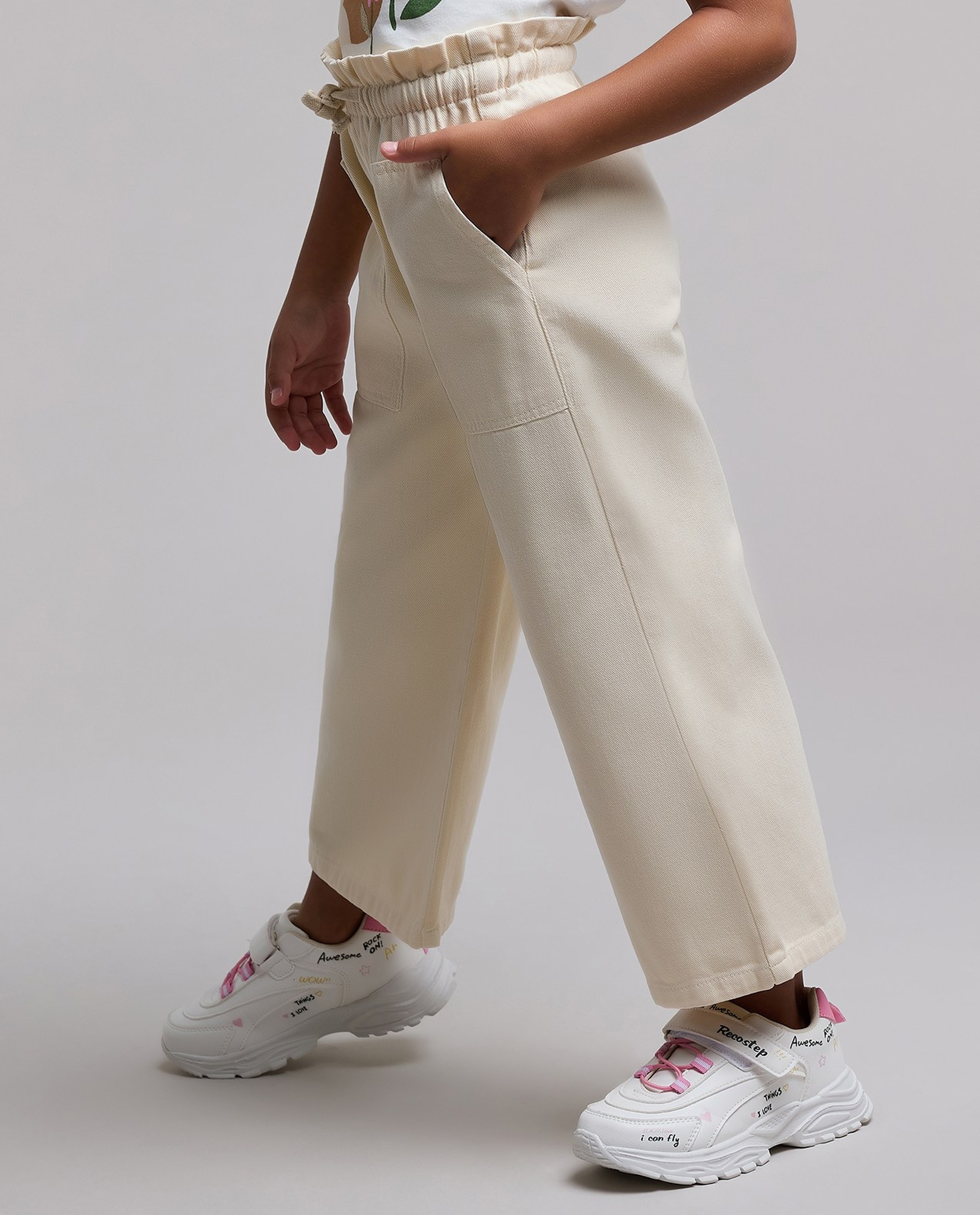 Solid Wide Leg Pants with Button Closure