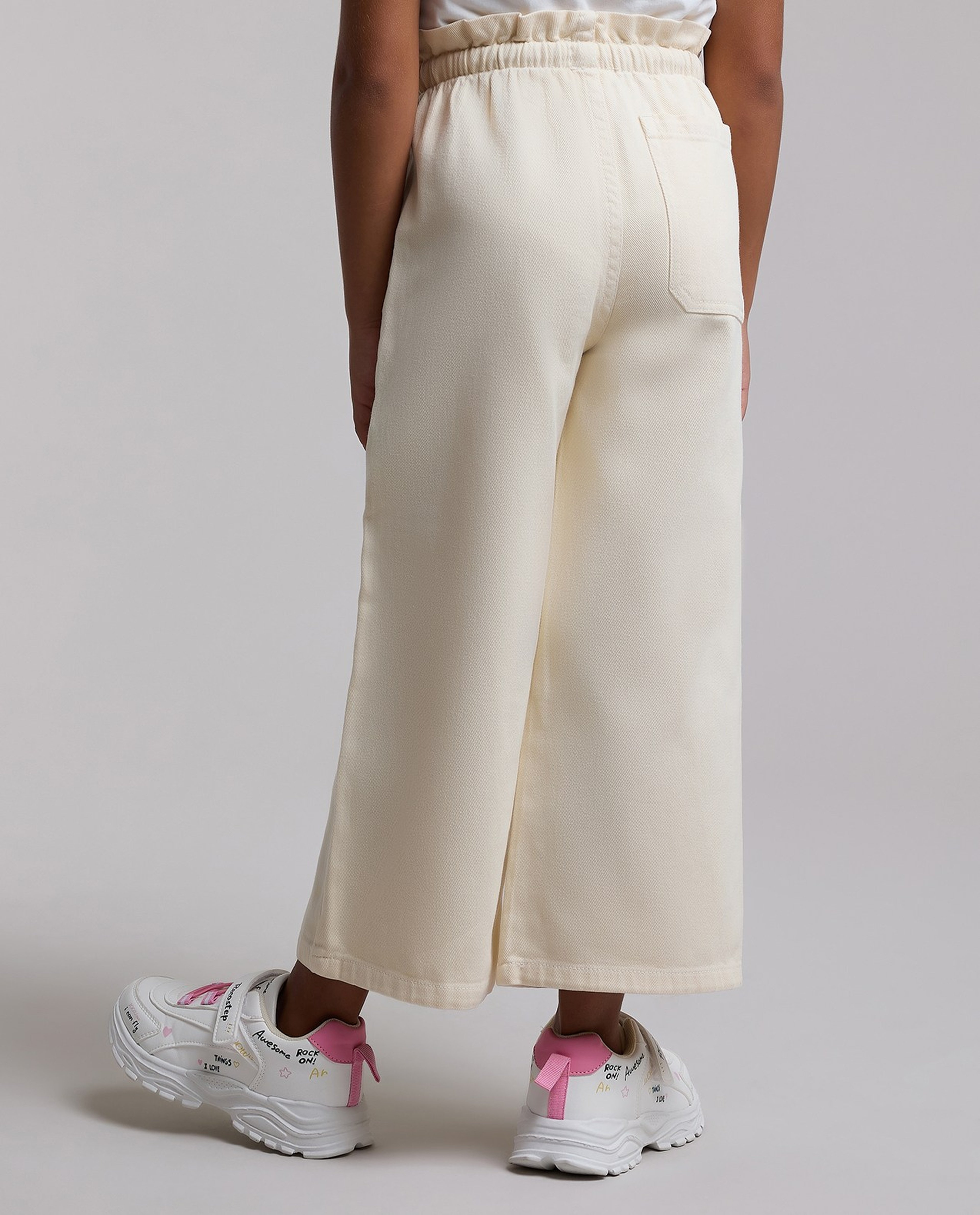 Solid Wide Leg Pants with Button Closure