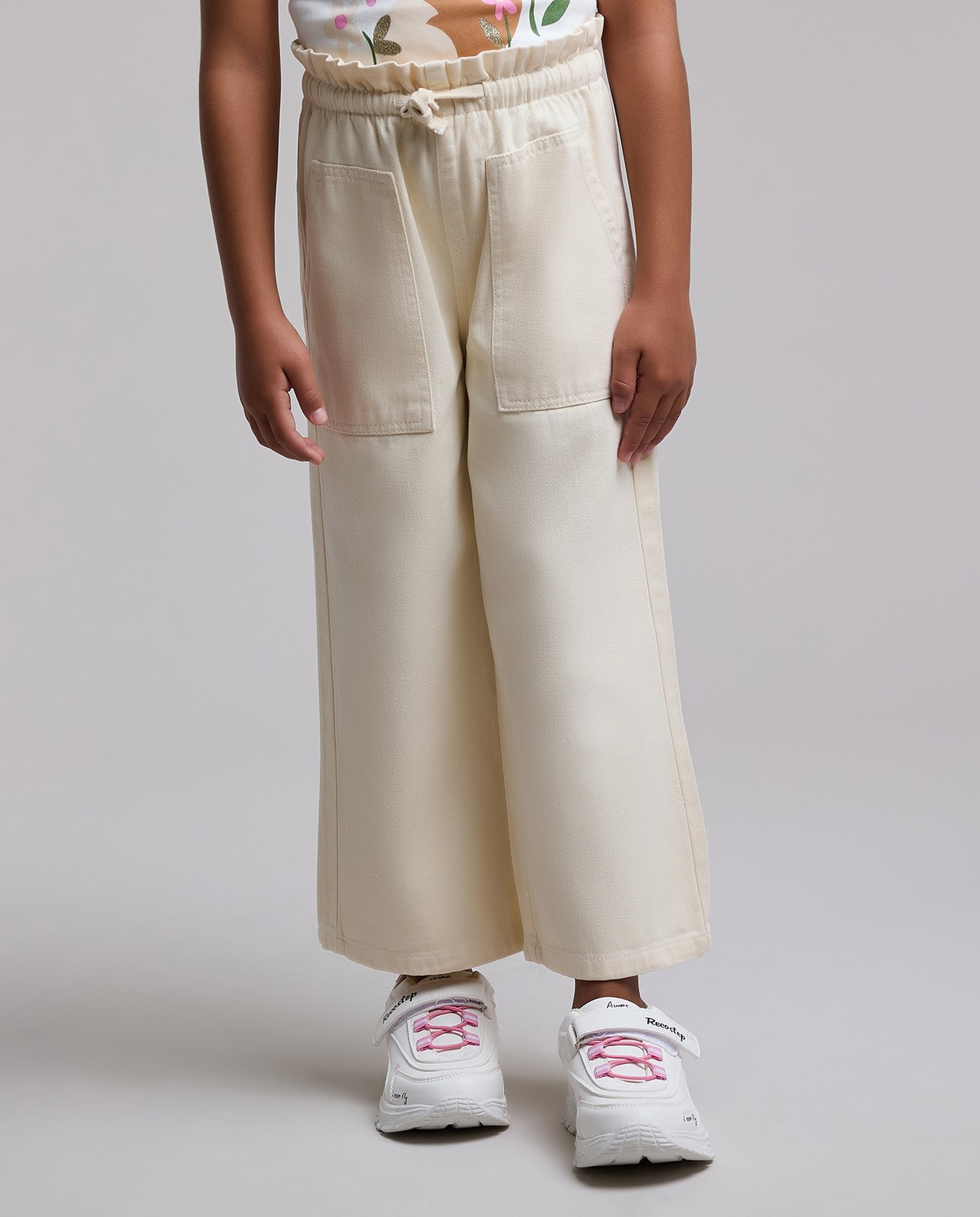 Solid Wide Leg Pants with Button Closure