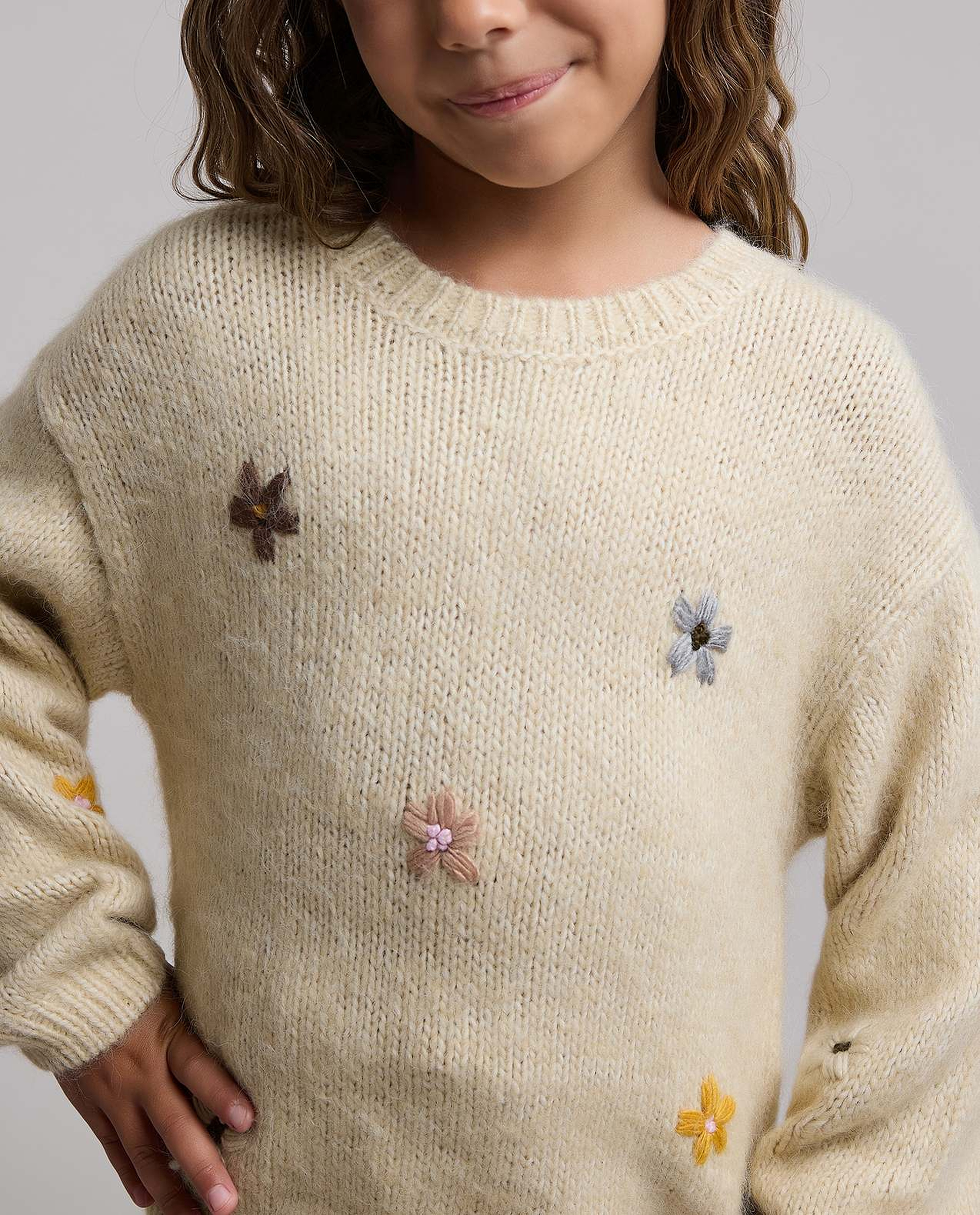 Embroidered Sweater with Crew Neck and Long Sleeves
