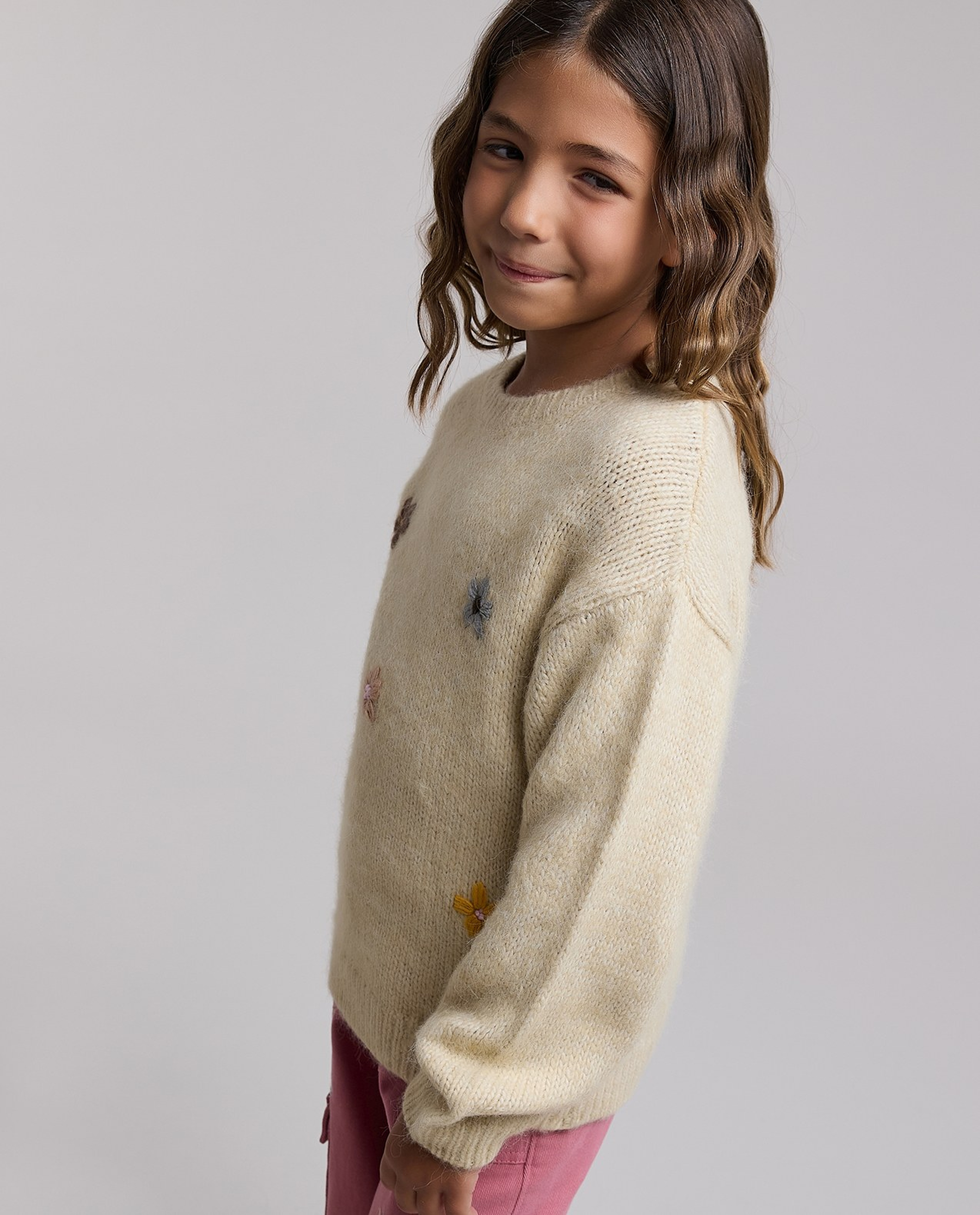 Embroidered Sweater with Crew Neck and Long Sleeves