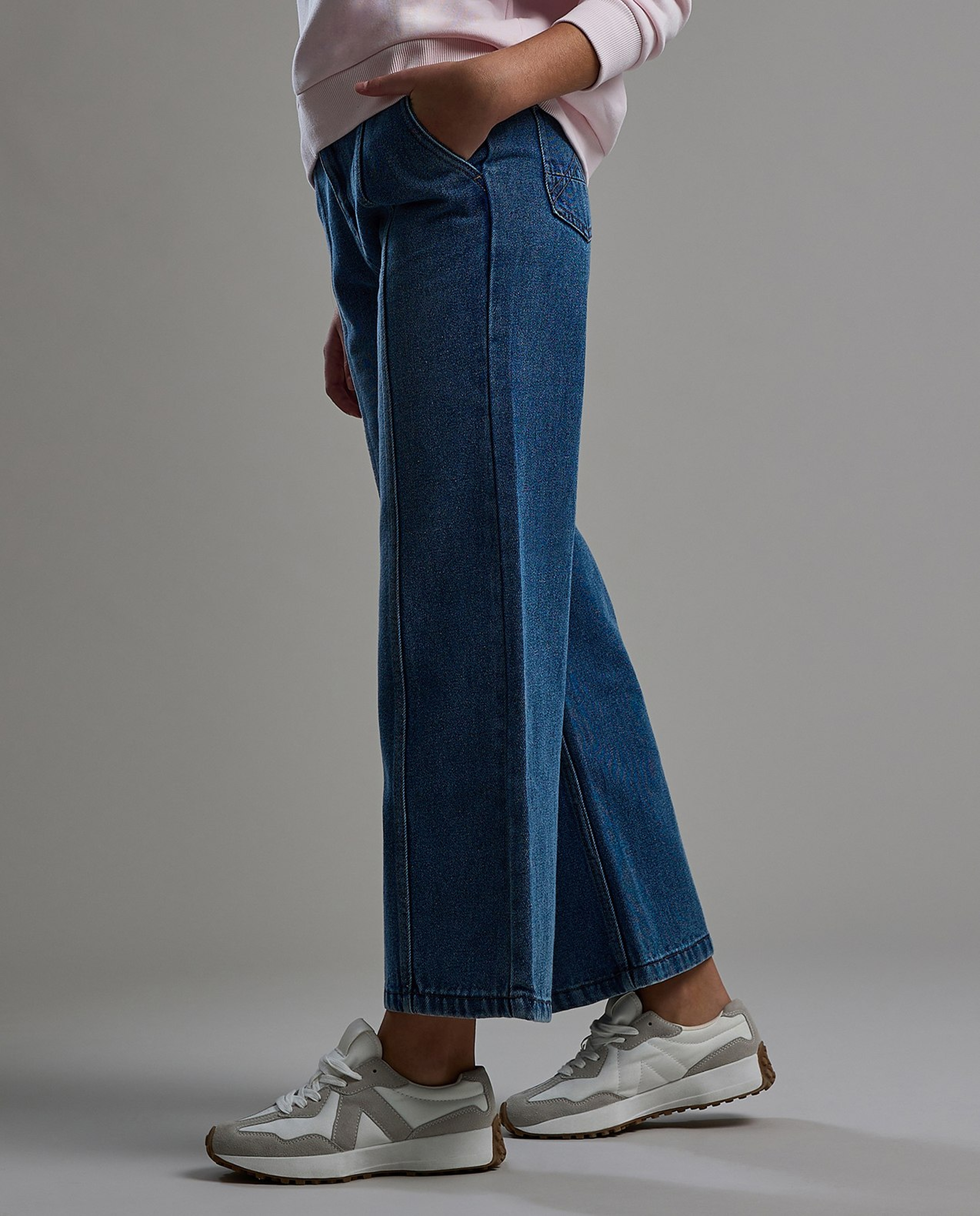 Washed Flared Jeans with Button Closure