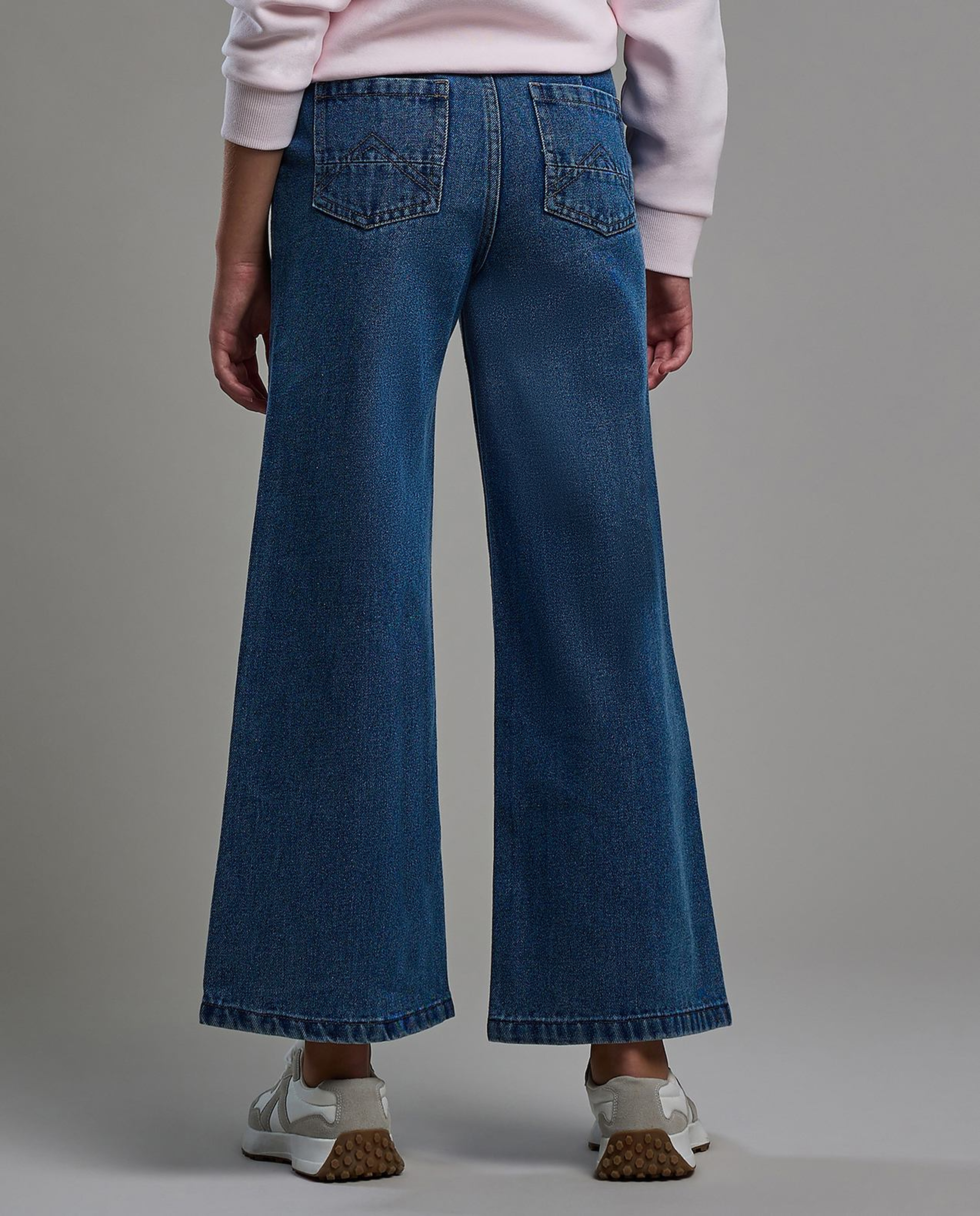 Washed Flared Jeans with Button Closure