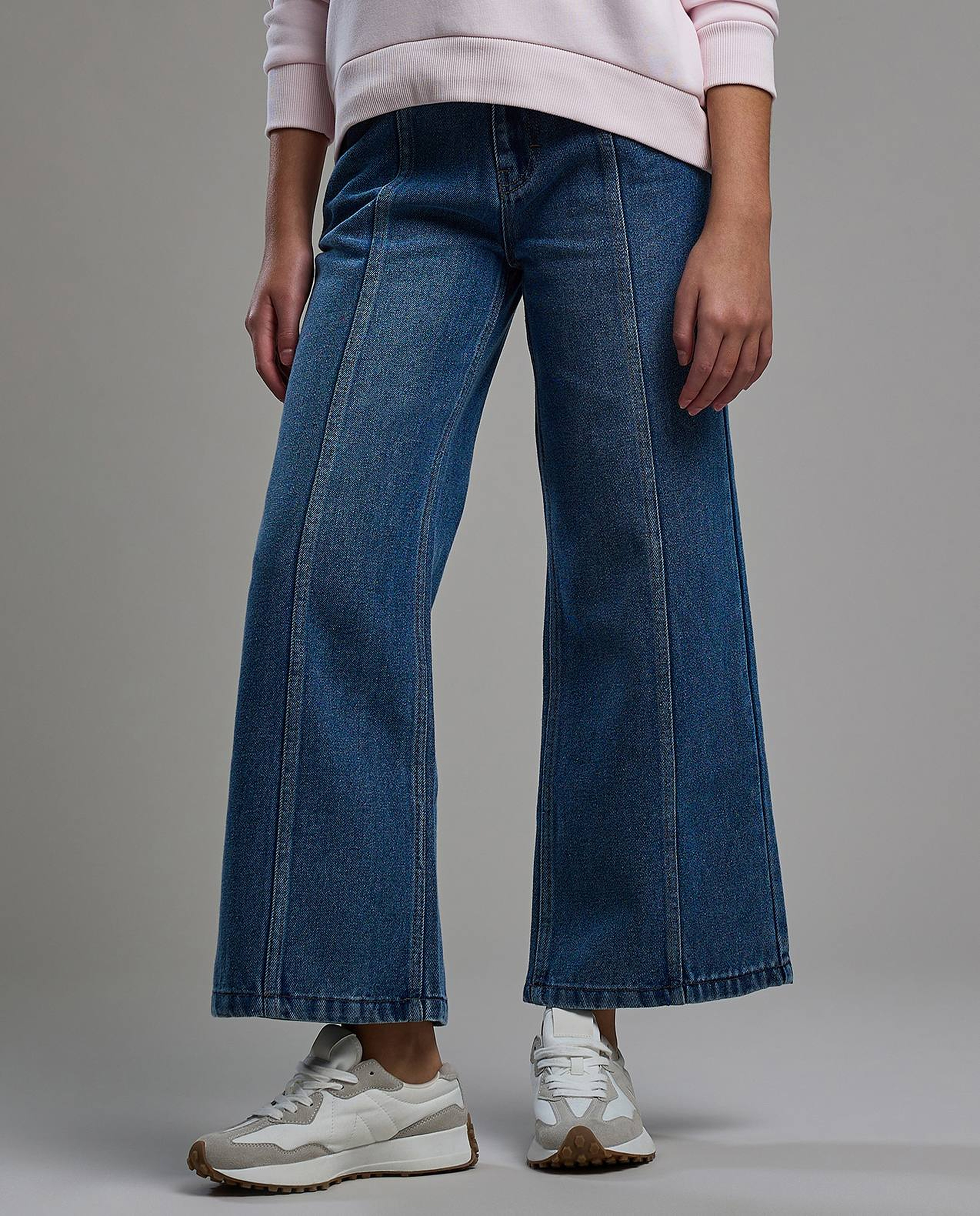 Washed Flared Jeans with Button Closure