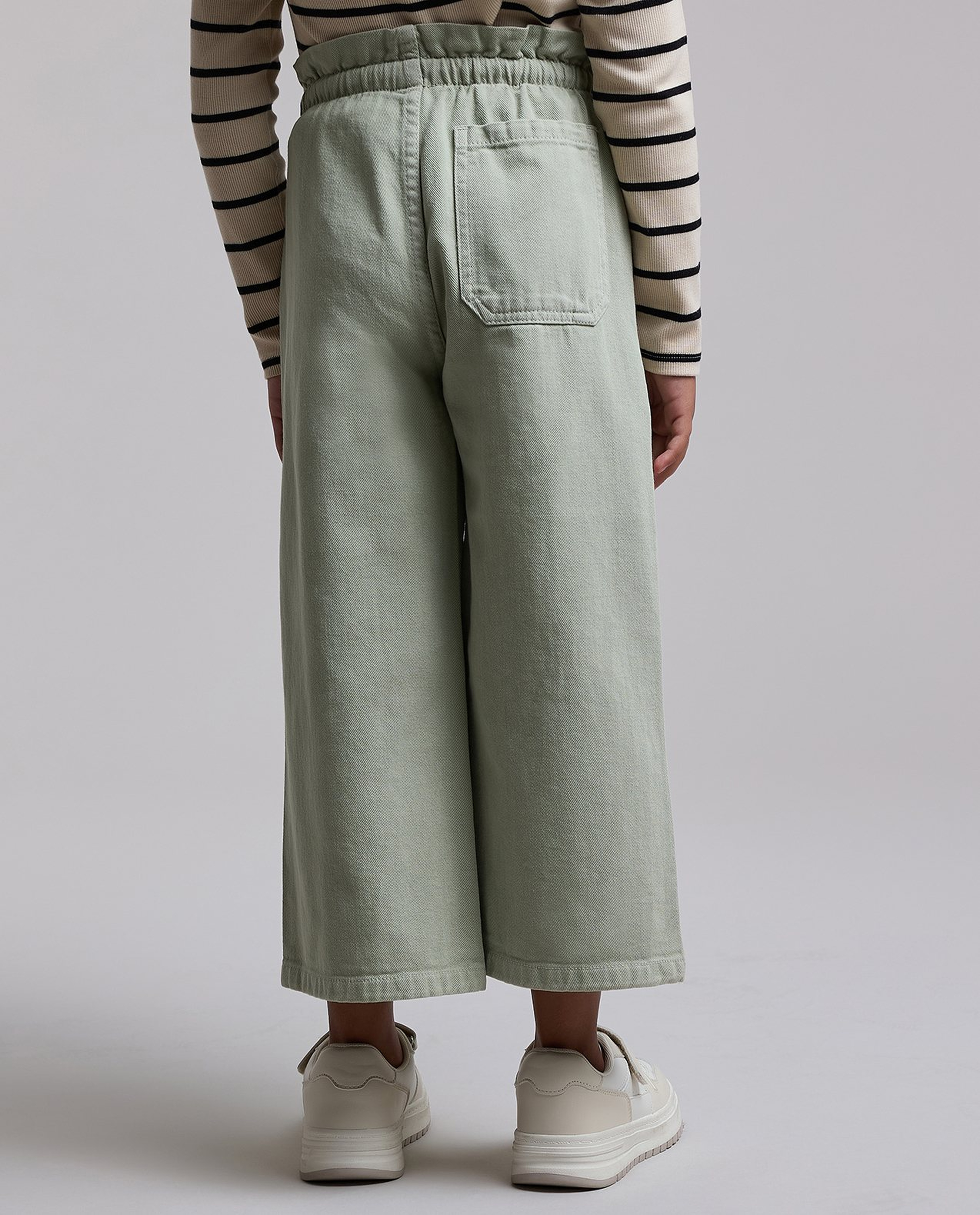 Solid Wide Leg Pants with Button Closure