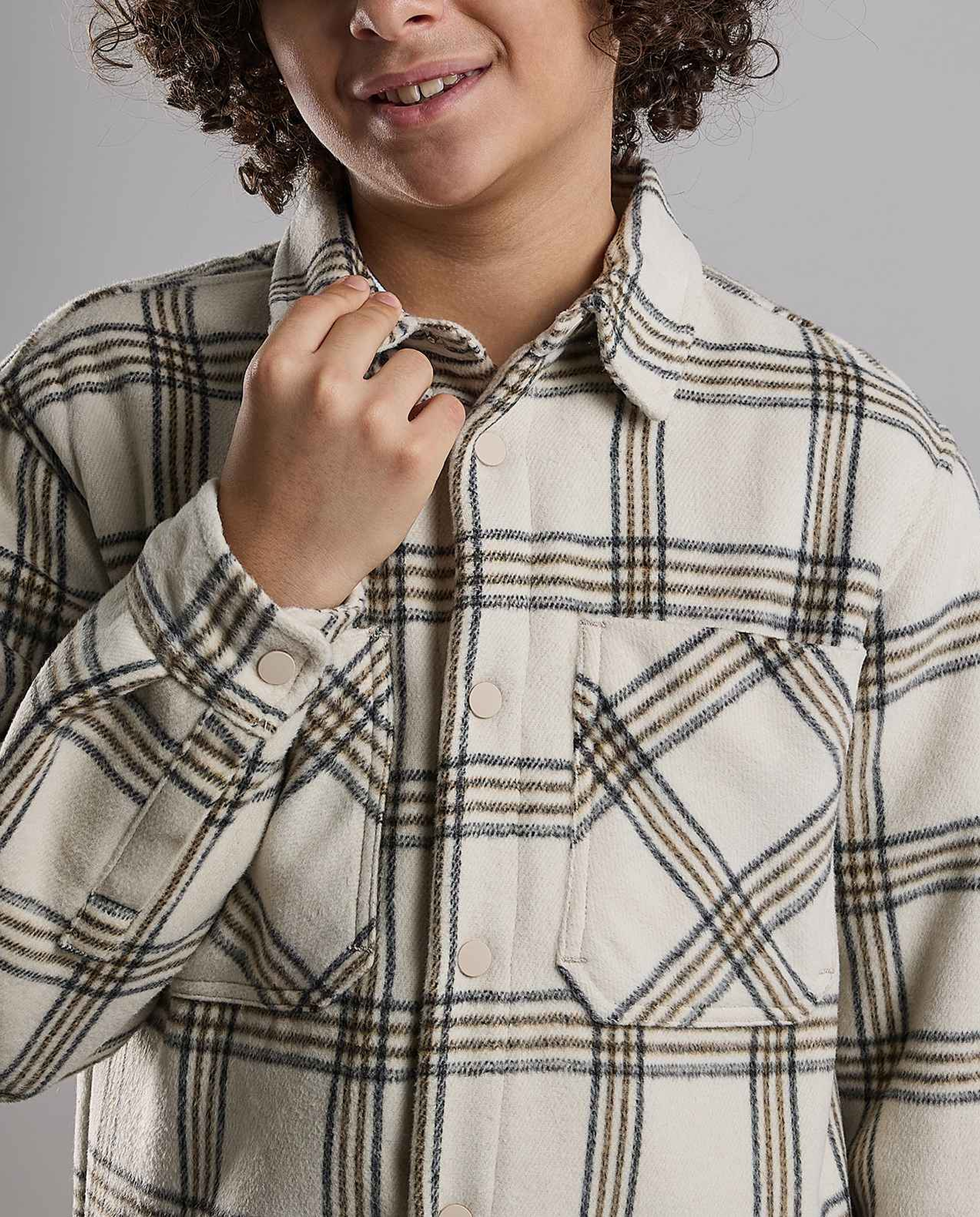 Plaid Shacket with Shirt Collar and Long Sleeves