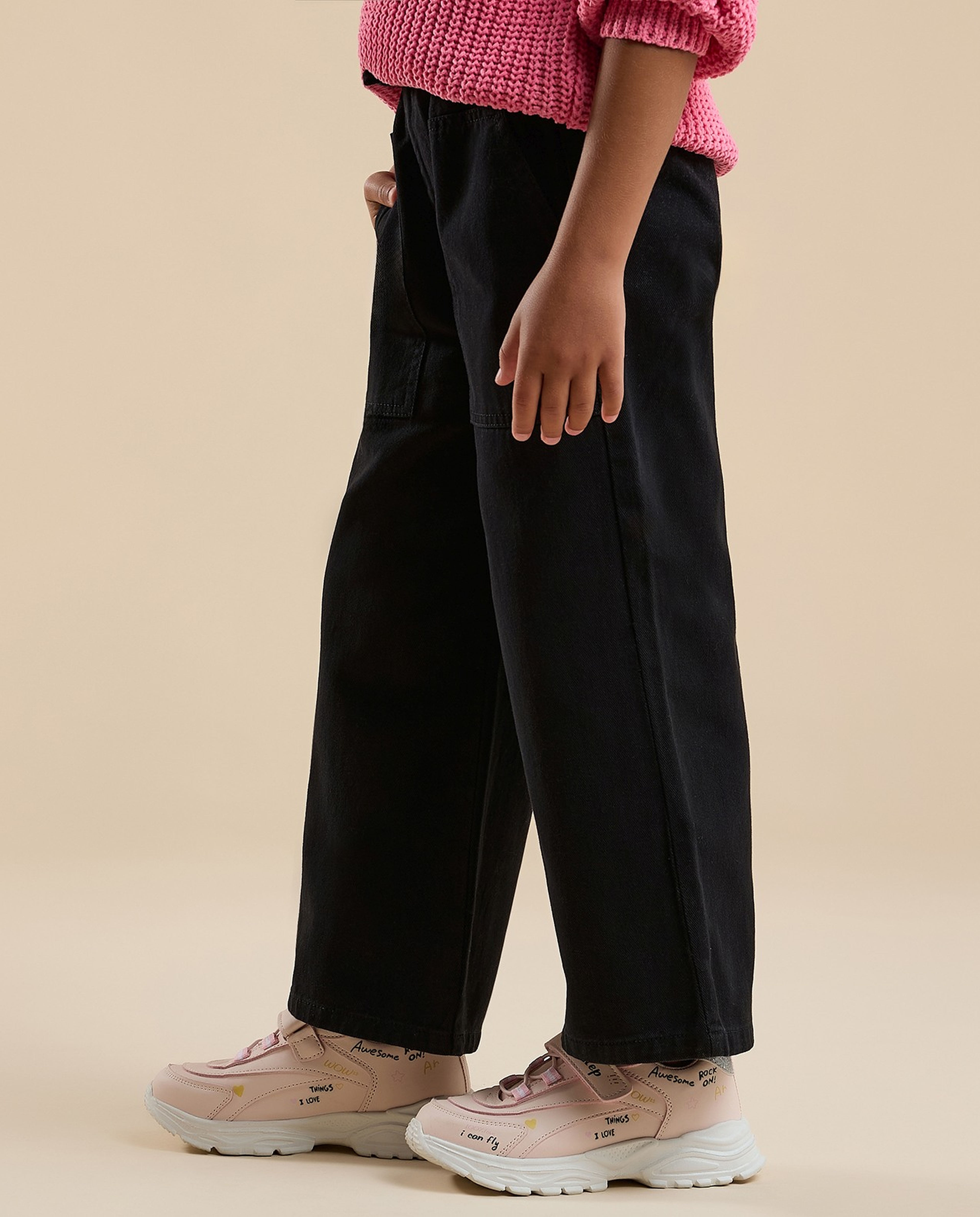 Solid Wide Leg Pants with Button Closure