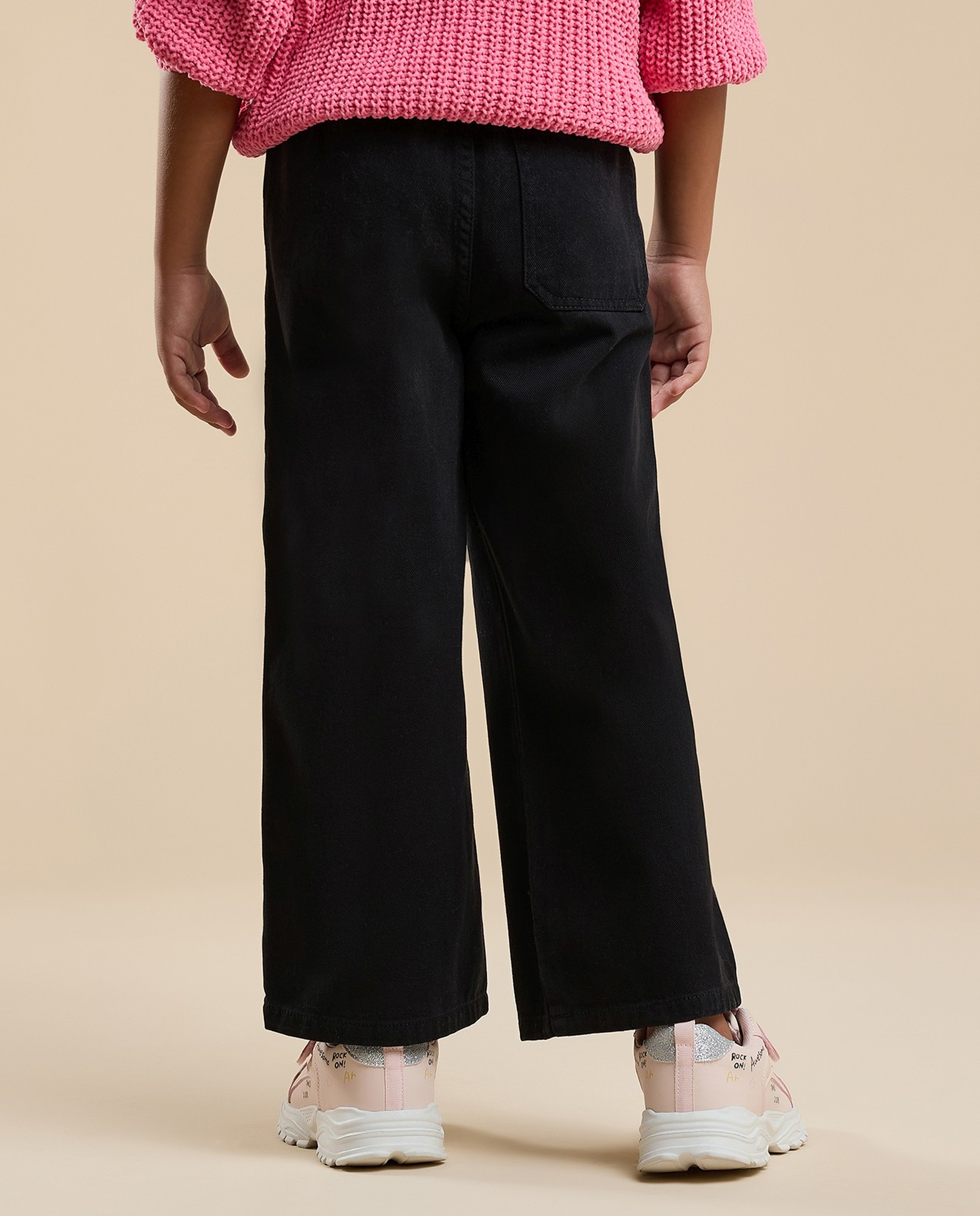 Solid Wide Leg Pants with Button Closure