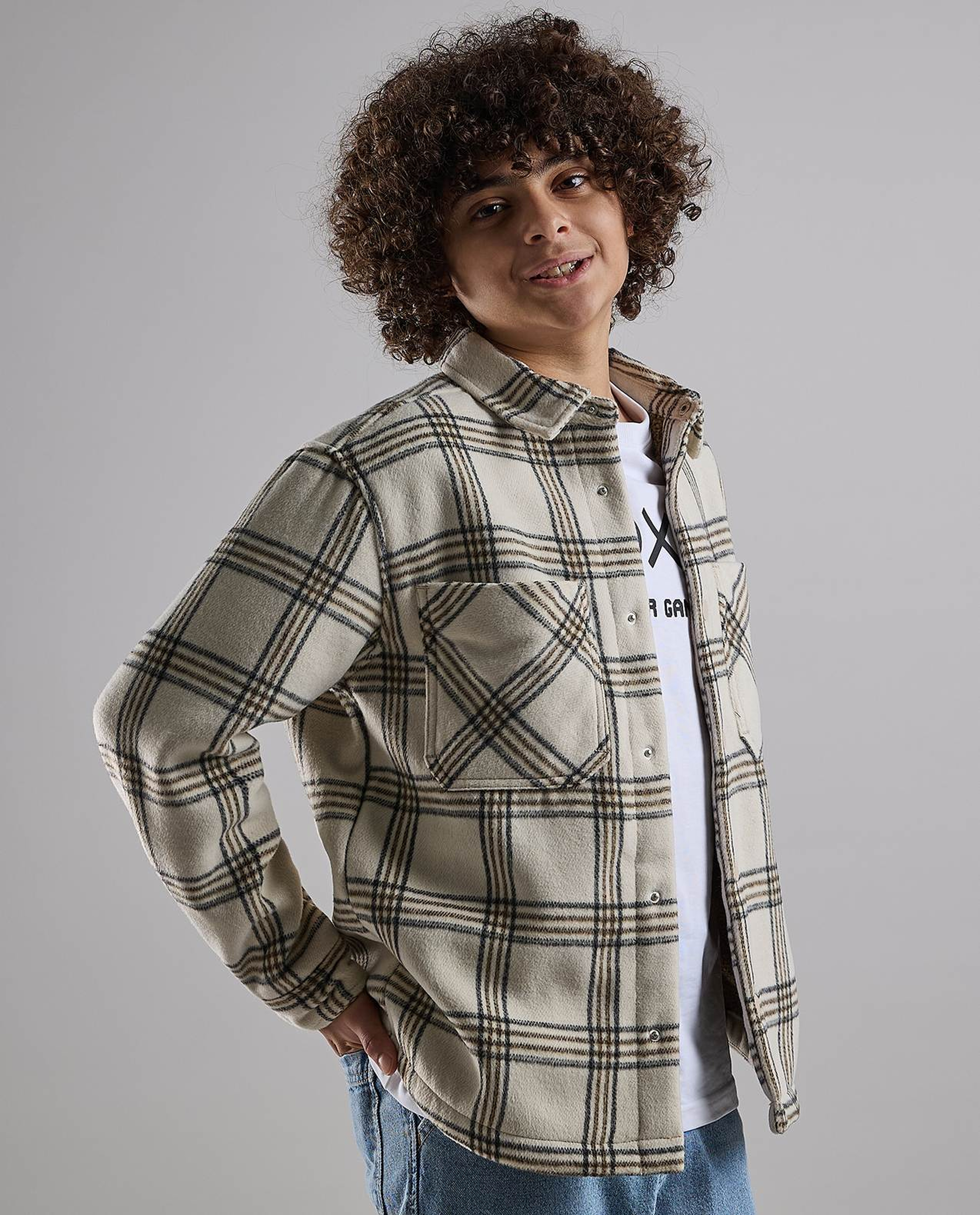 Plaid Shacket with Shirt Collar and Long Sleeves
