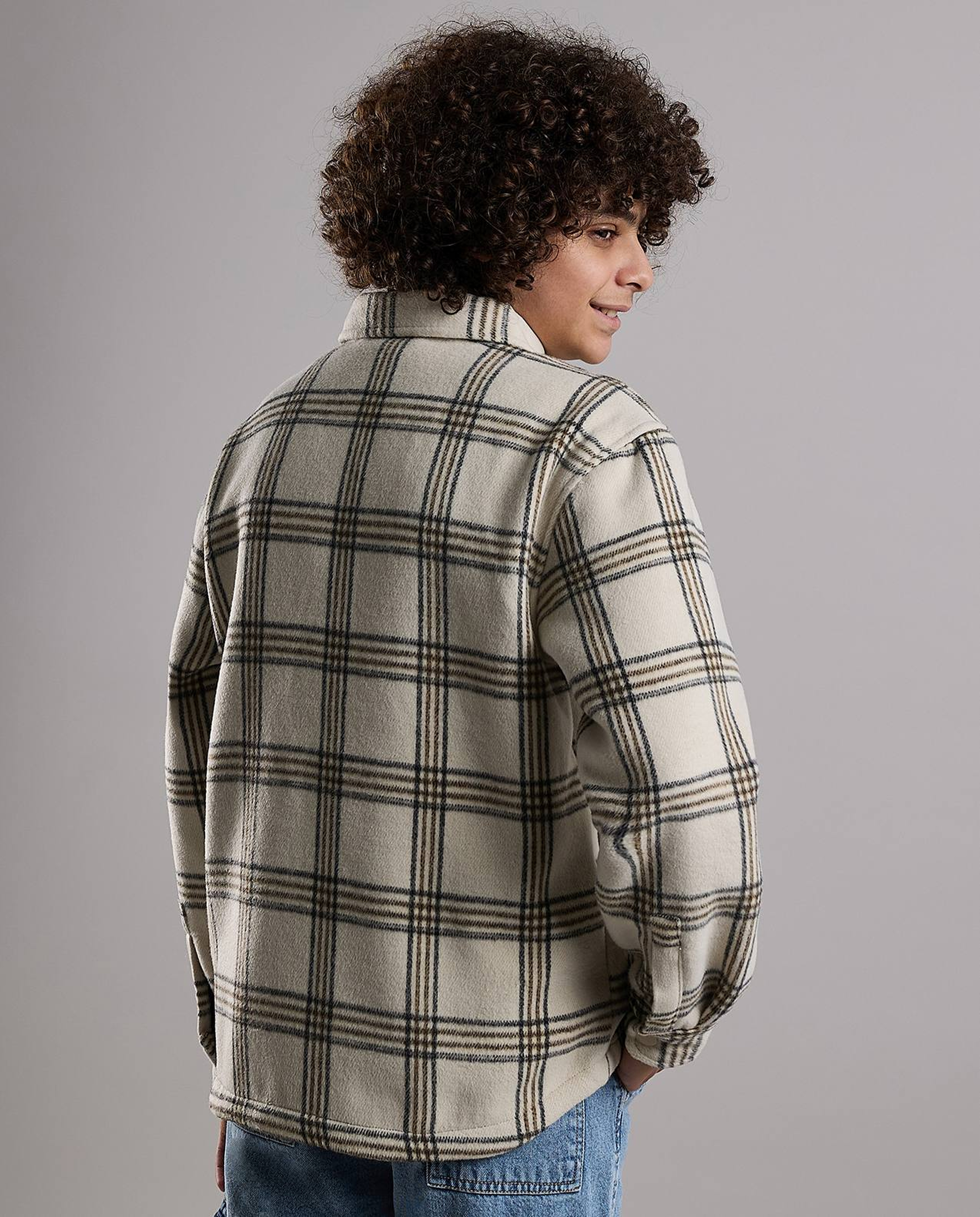 Plaid Shacket with Shirt Collar and Long Sleeves