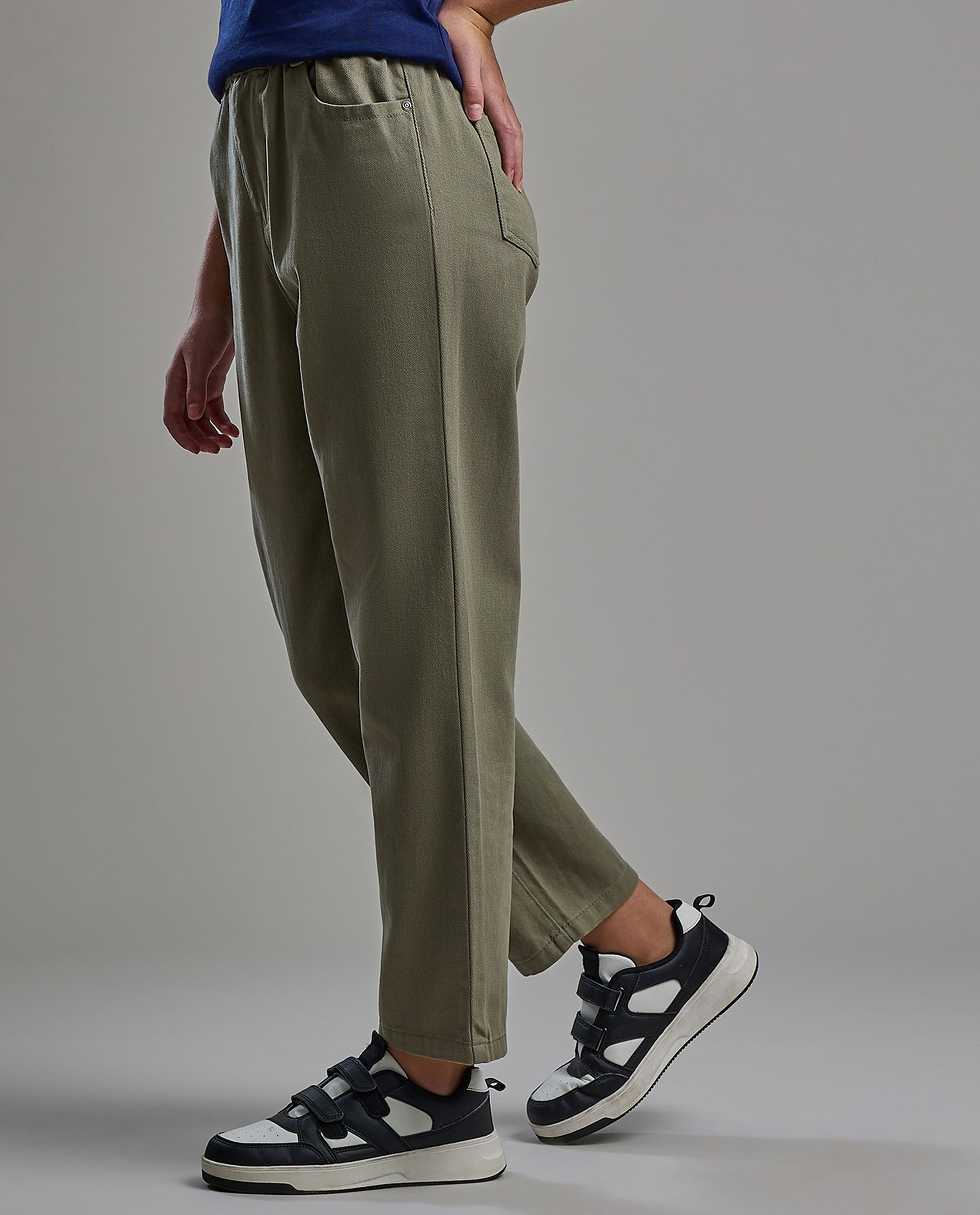 Solid Woven Pants with Button Closure