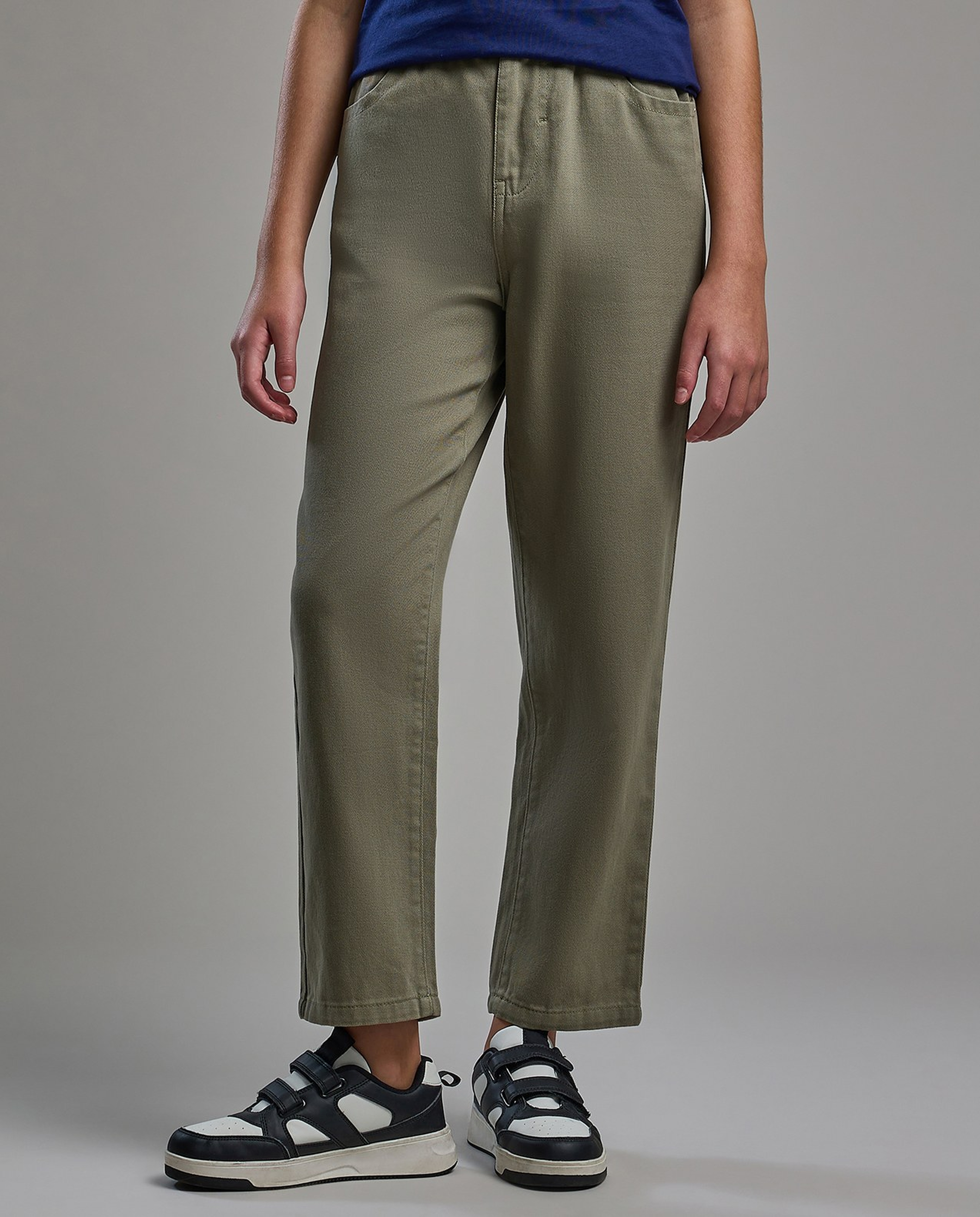 Solid Woven Pants with Button Closure