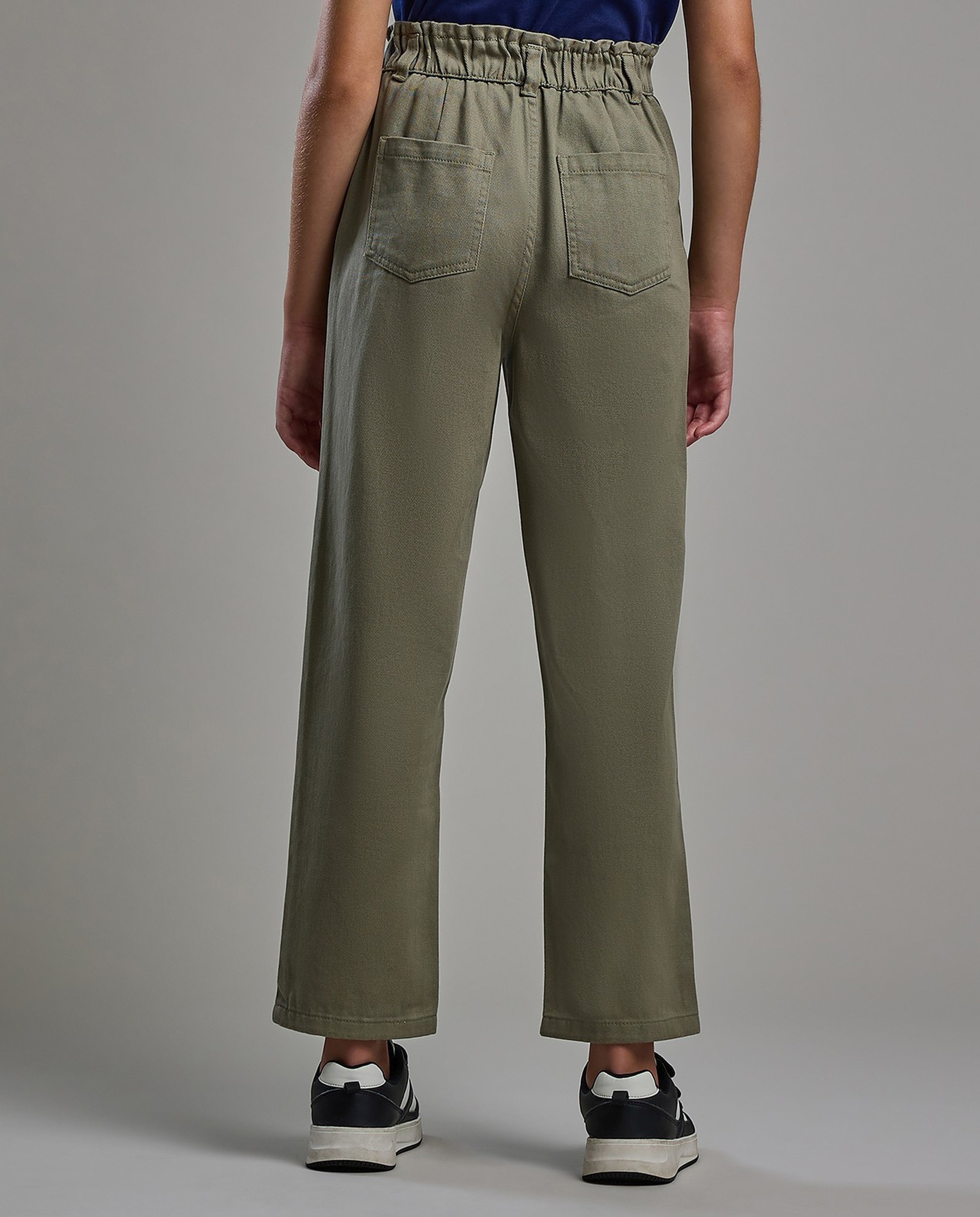 Solid Woven Pants with Button Closure