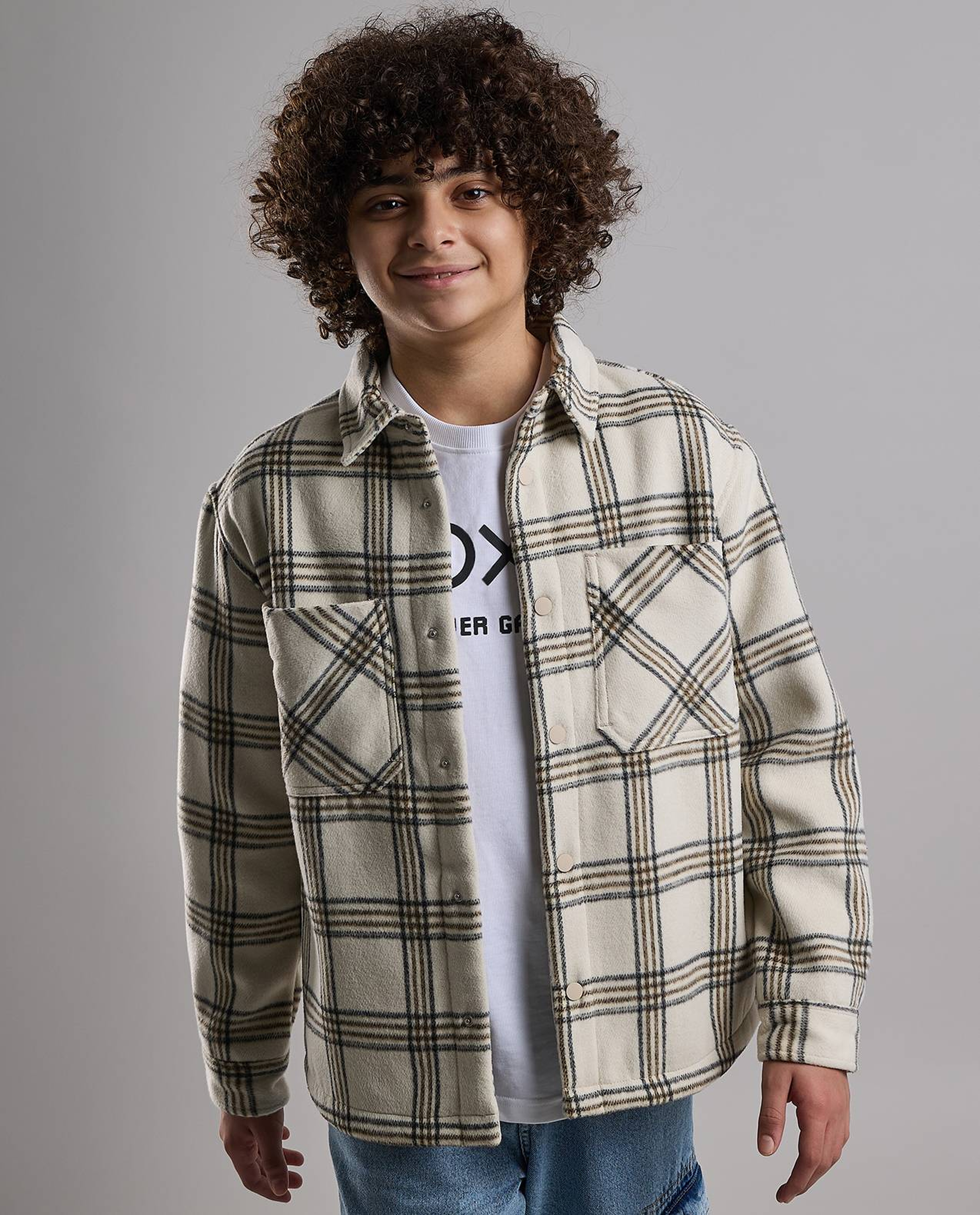 Plaid Shacket with Shirt Collar and Long Sleeves