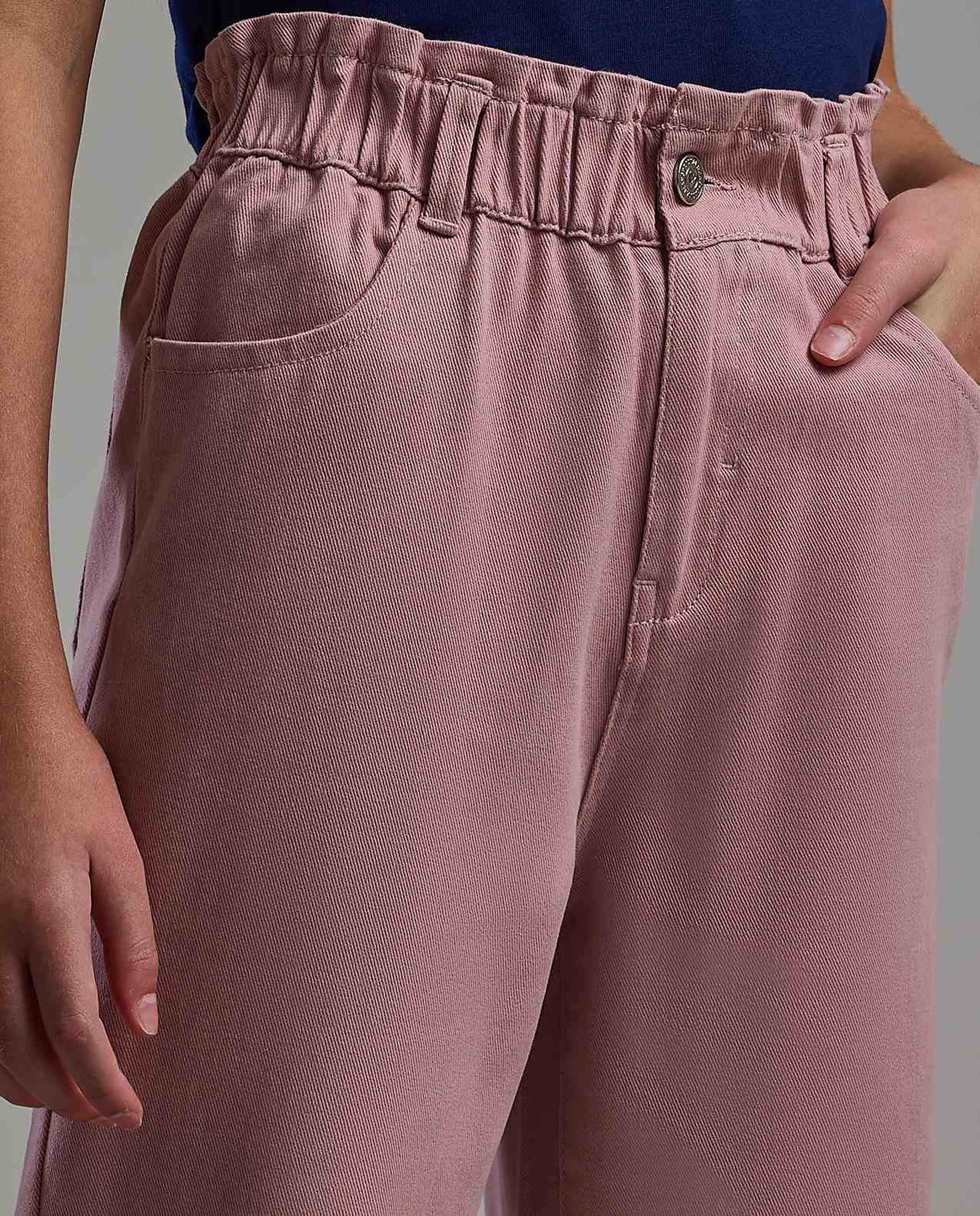 Solid Woven Pants with Button Closure