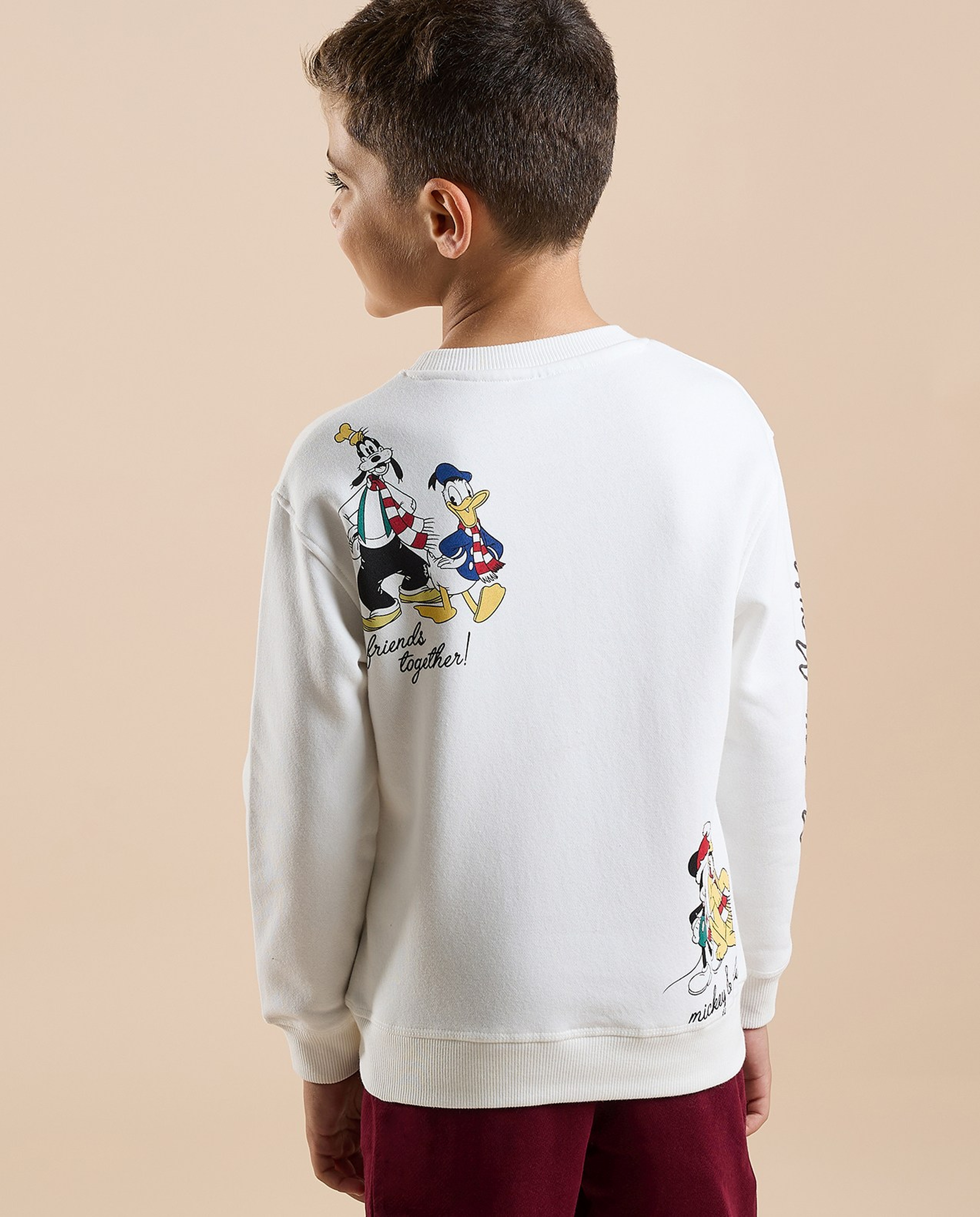 Mickey Mouse Print Sweatshirt with Crew Neck and Long Sleeves