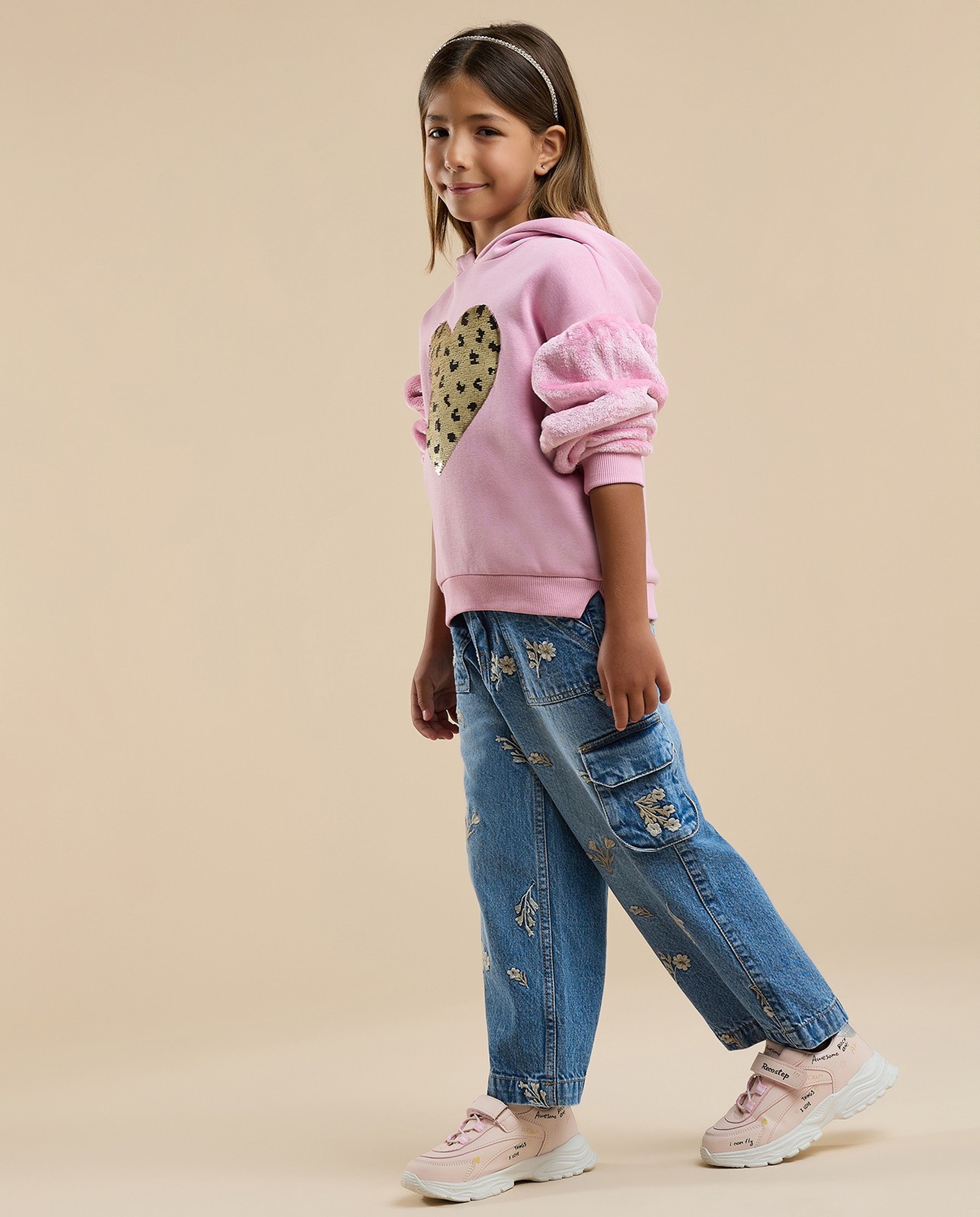 Embroidered Cargo Jeans with Button Closure