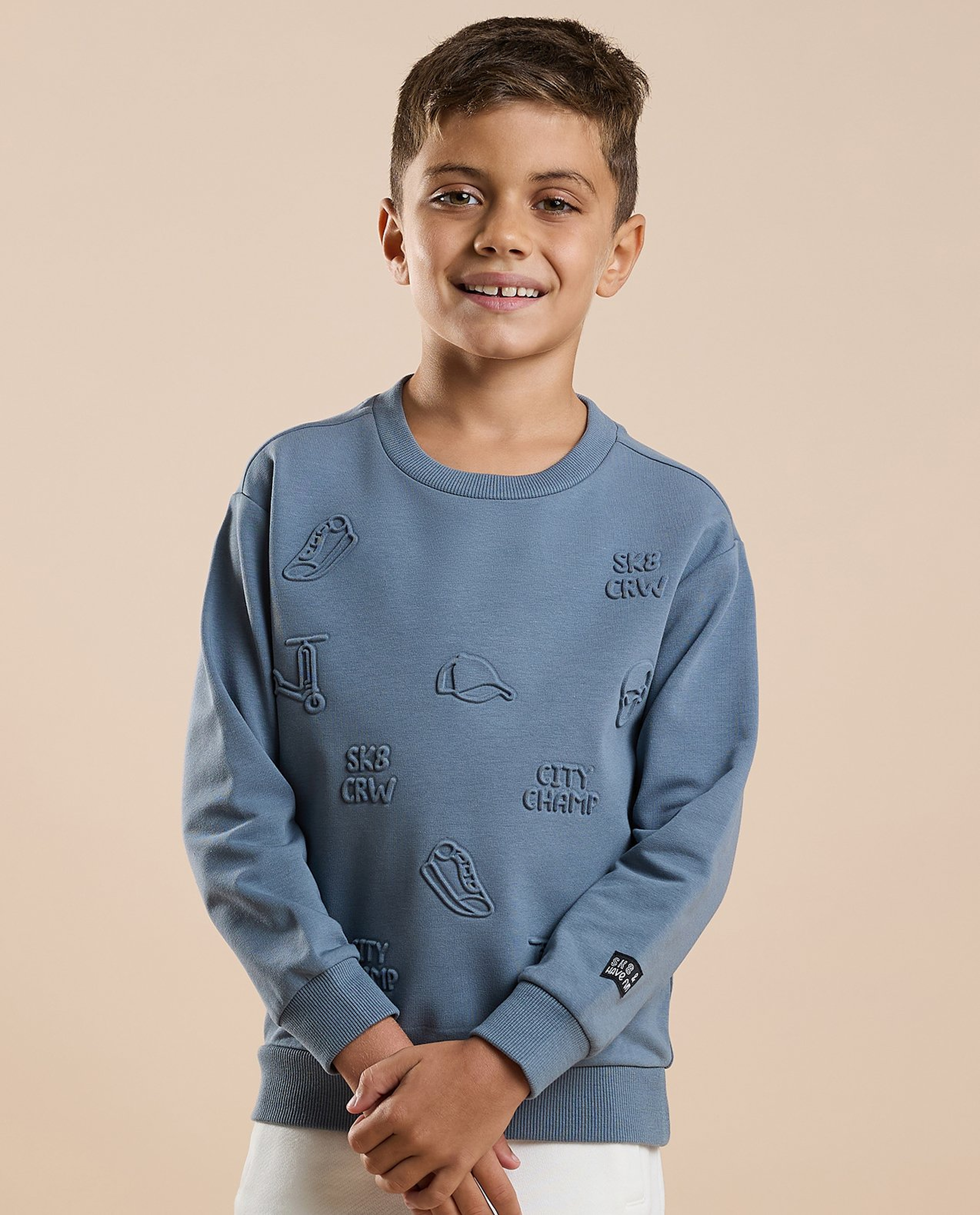 Embossed Sweatshirt with Crew Neck and Long Sleeves