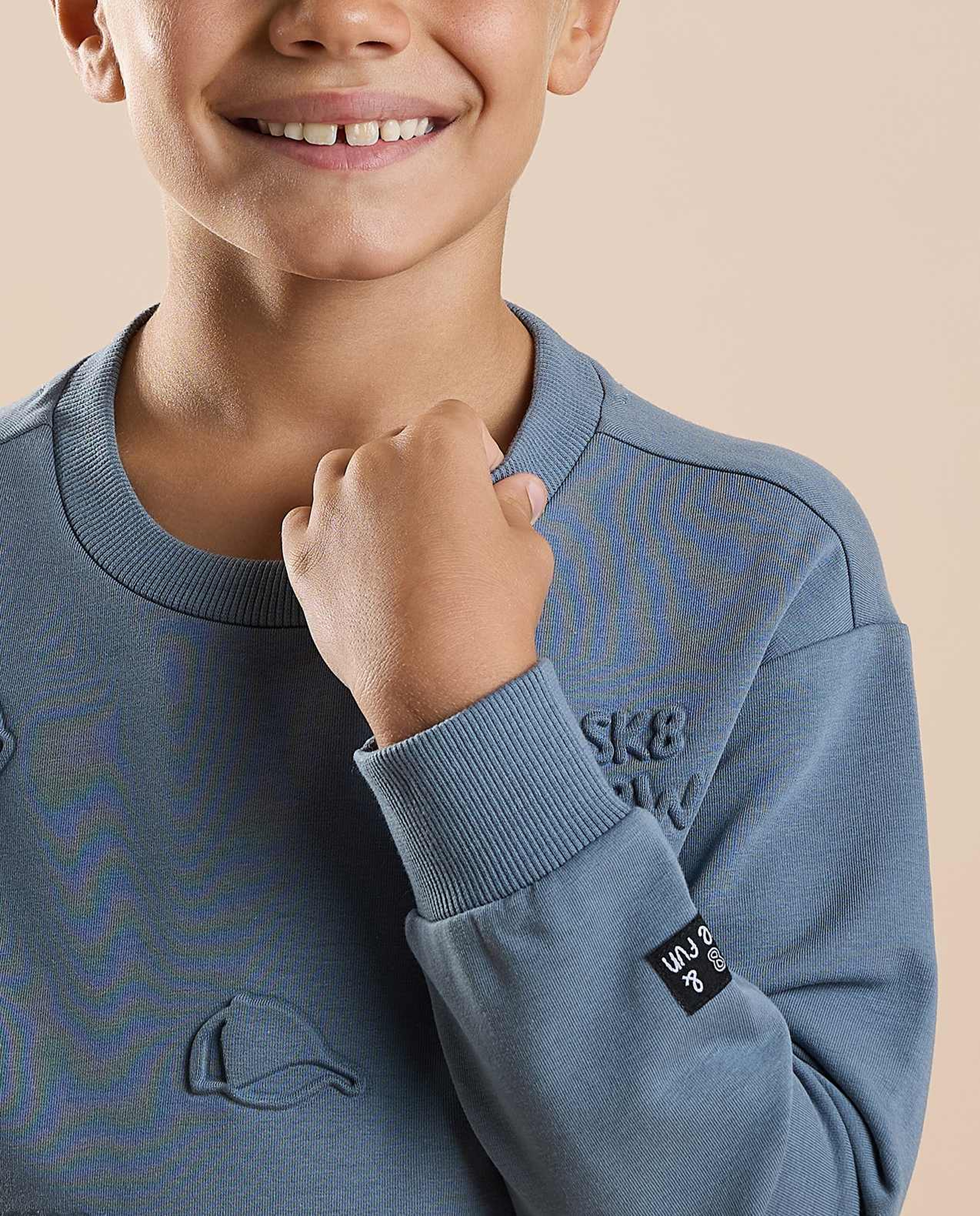 Embossed Sweatshirt with Crew Neck and Long Sleeves