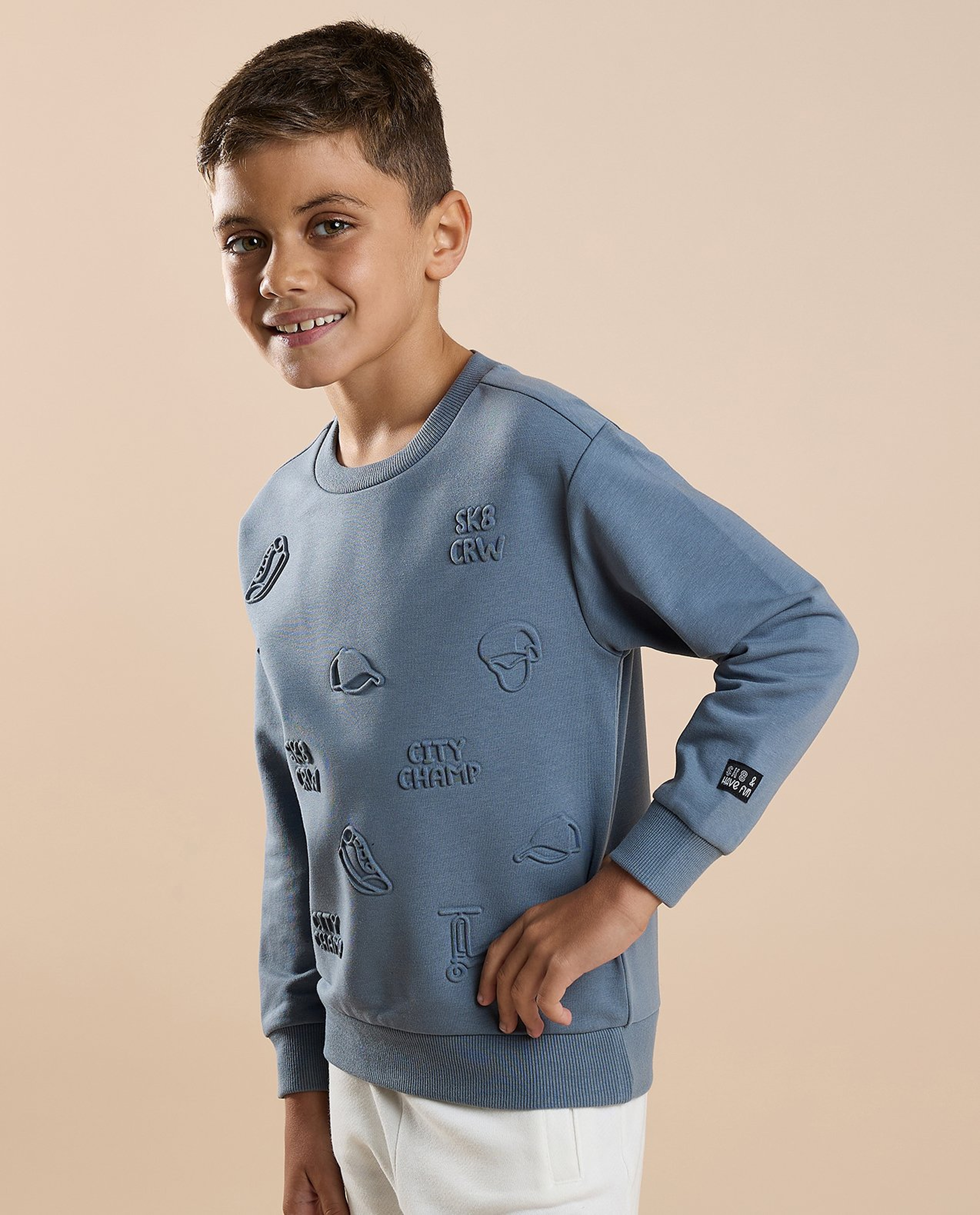 Embossed Sweatshirt with Crew Neck and Long Sleeves