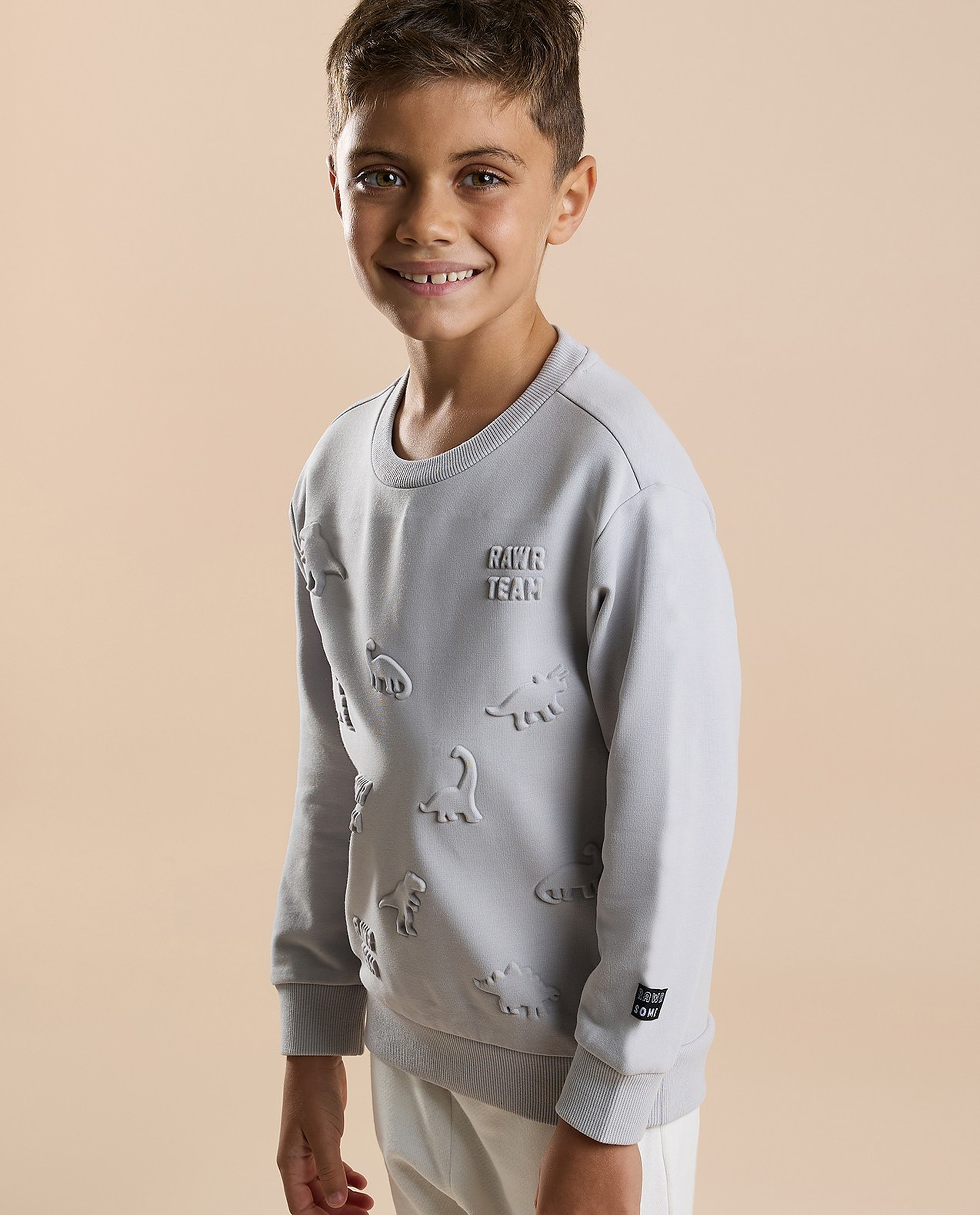 Embossed Sweatshirt with Crew Neck and Long Sleeves