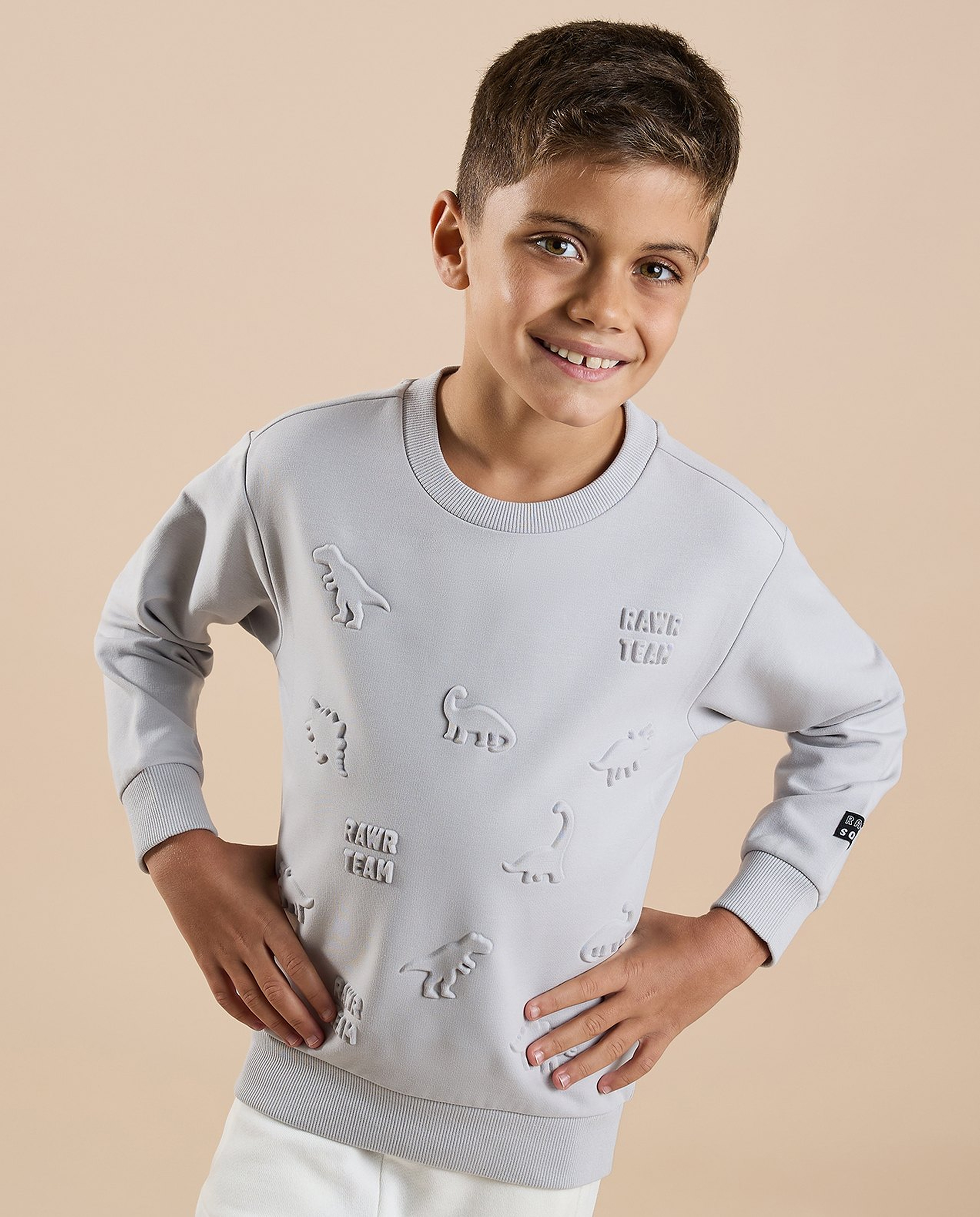 Embossed Sweatshirt with Crew Neck and Long Sleeves