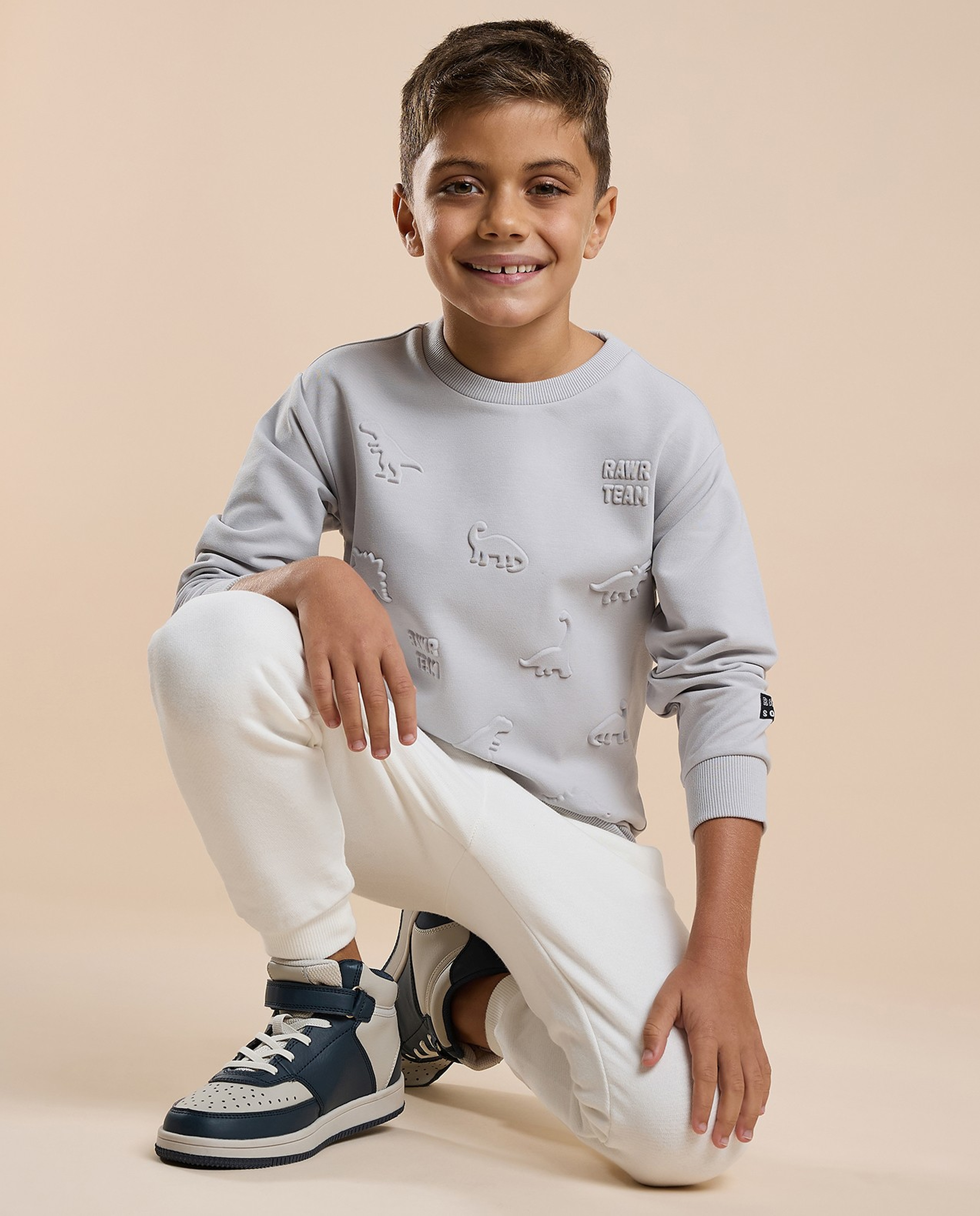 Embossed Sweatshirt with Crew Neck and Long Sleeves