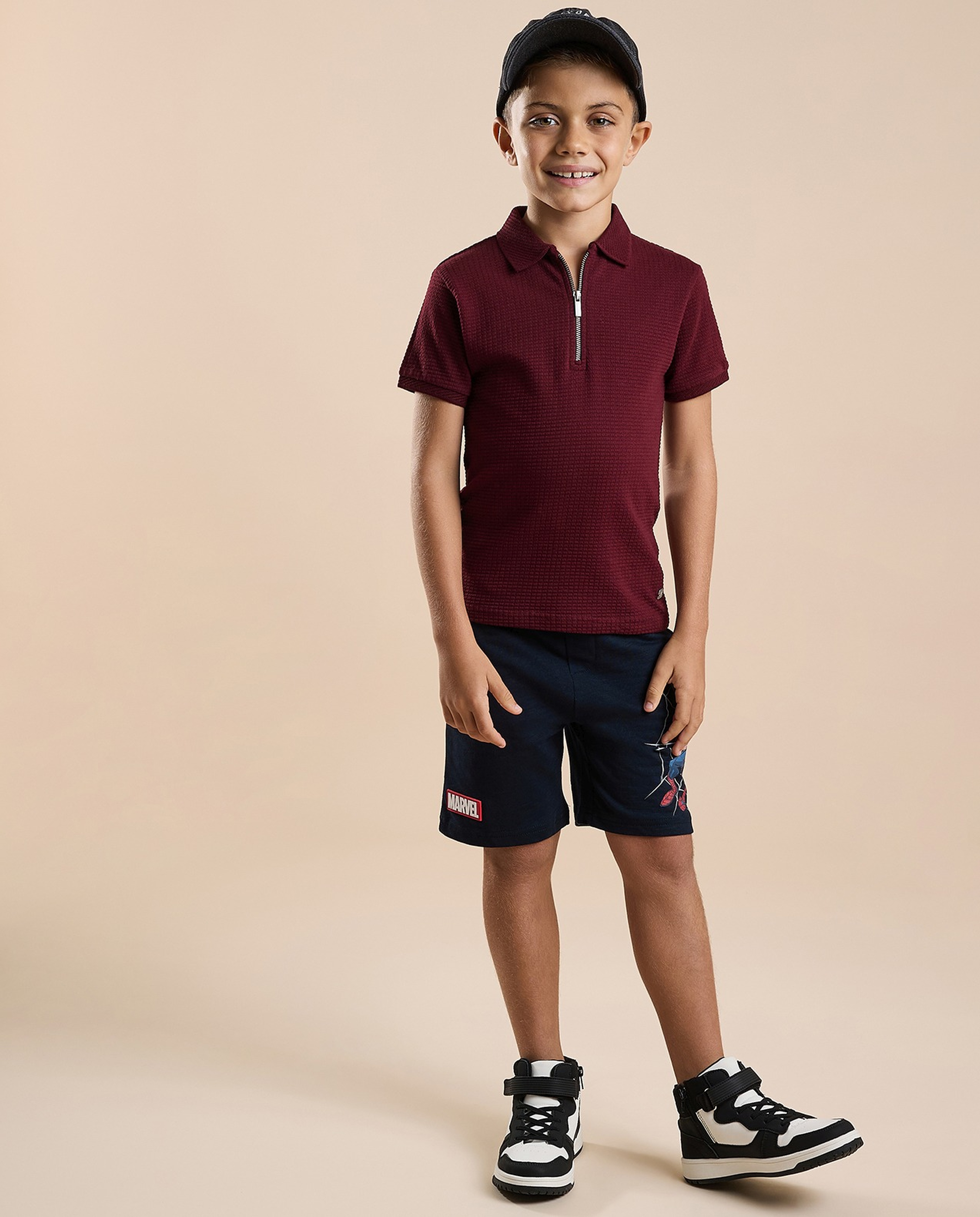 Textured Polo T-Shirt with Short Sleeves