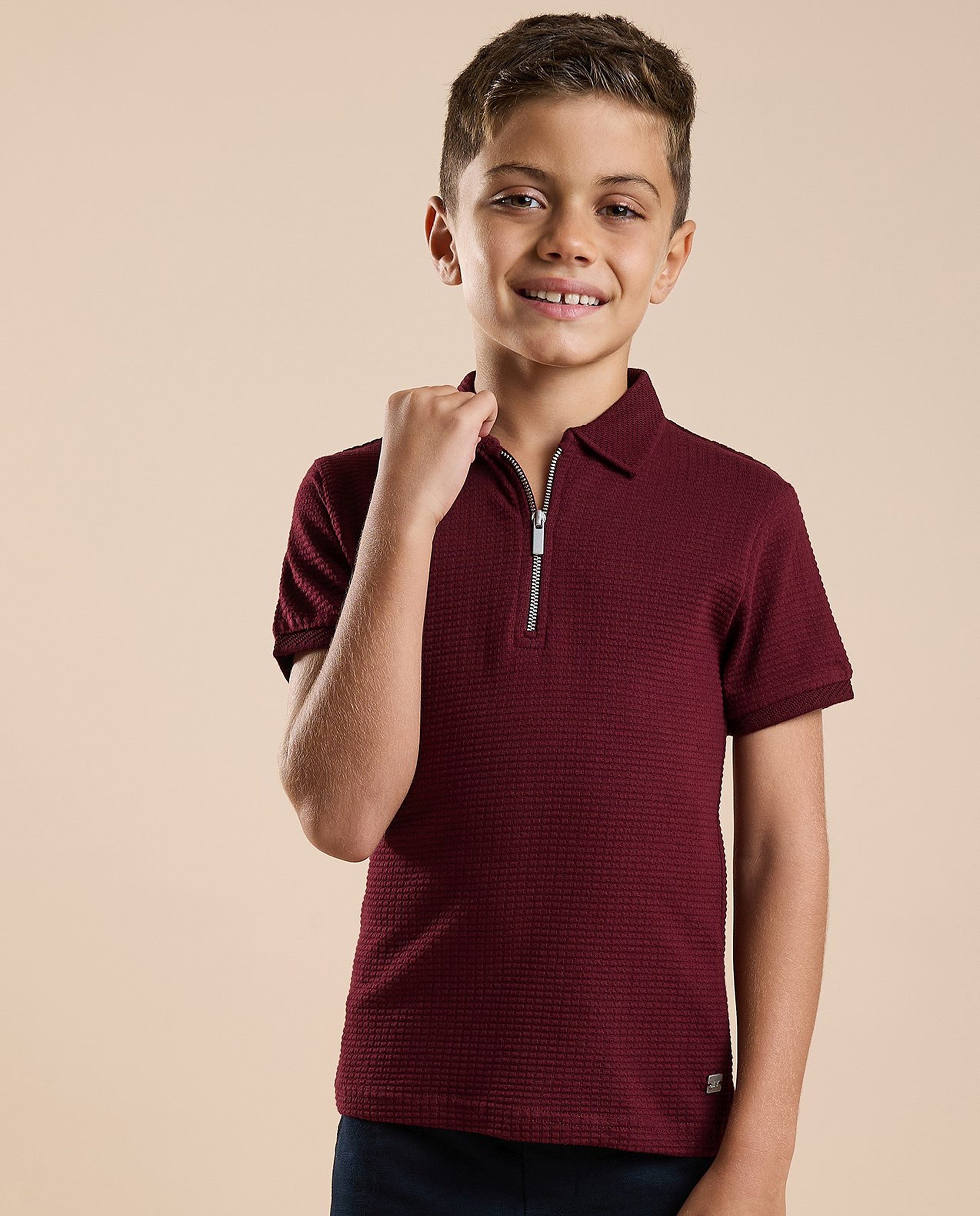 Textured Polo T-Shirt with Short Sleeves