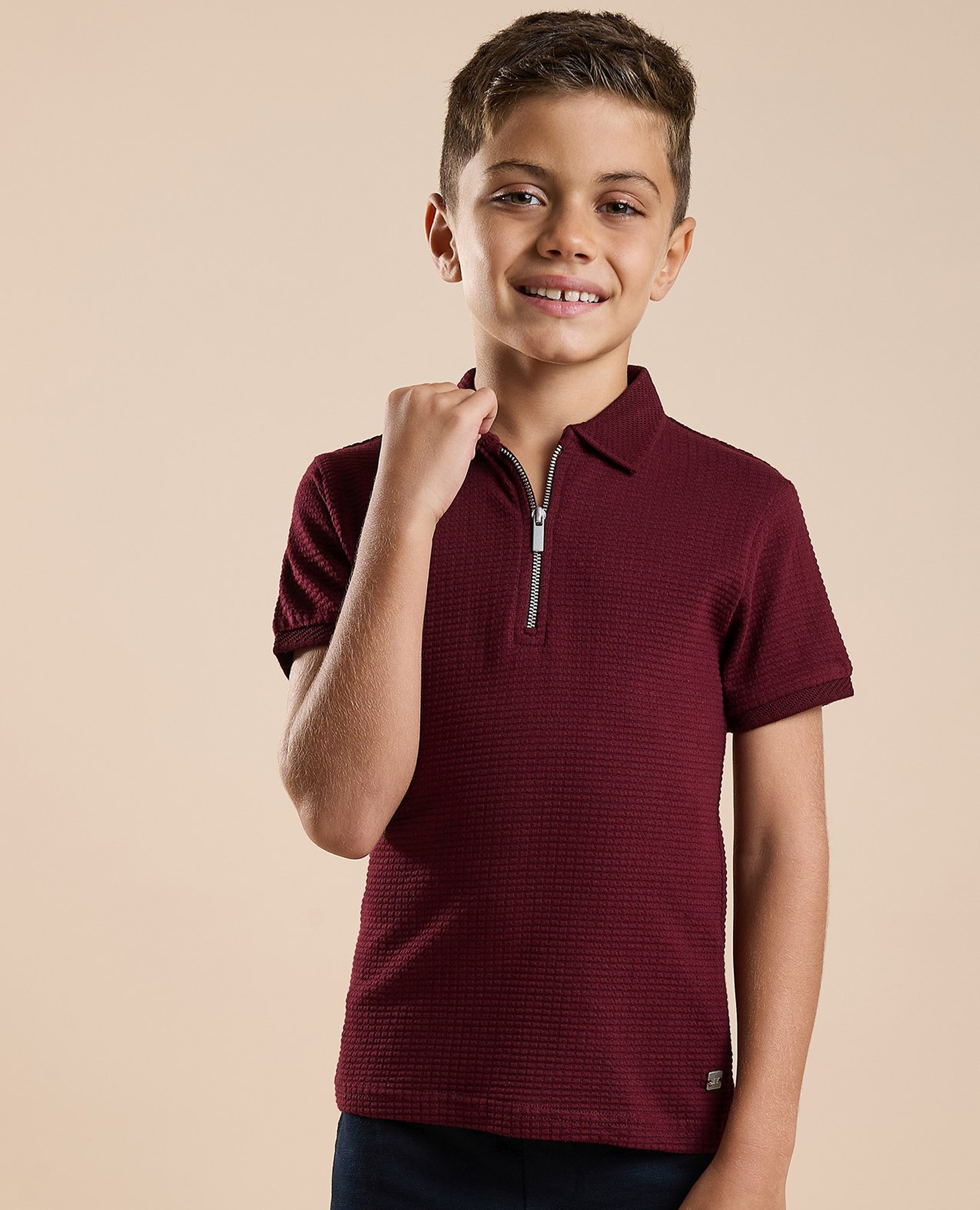 Textured Polo T-Shirt with Short Sleeves
