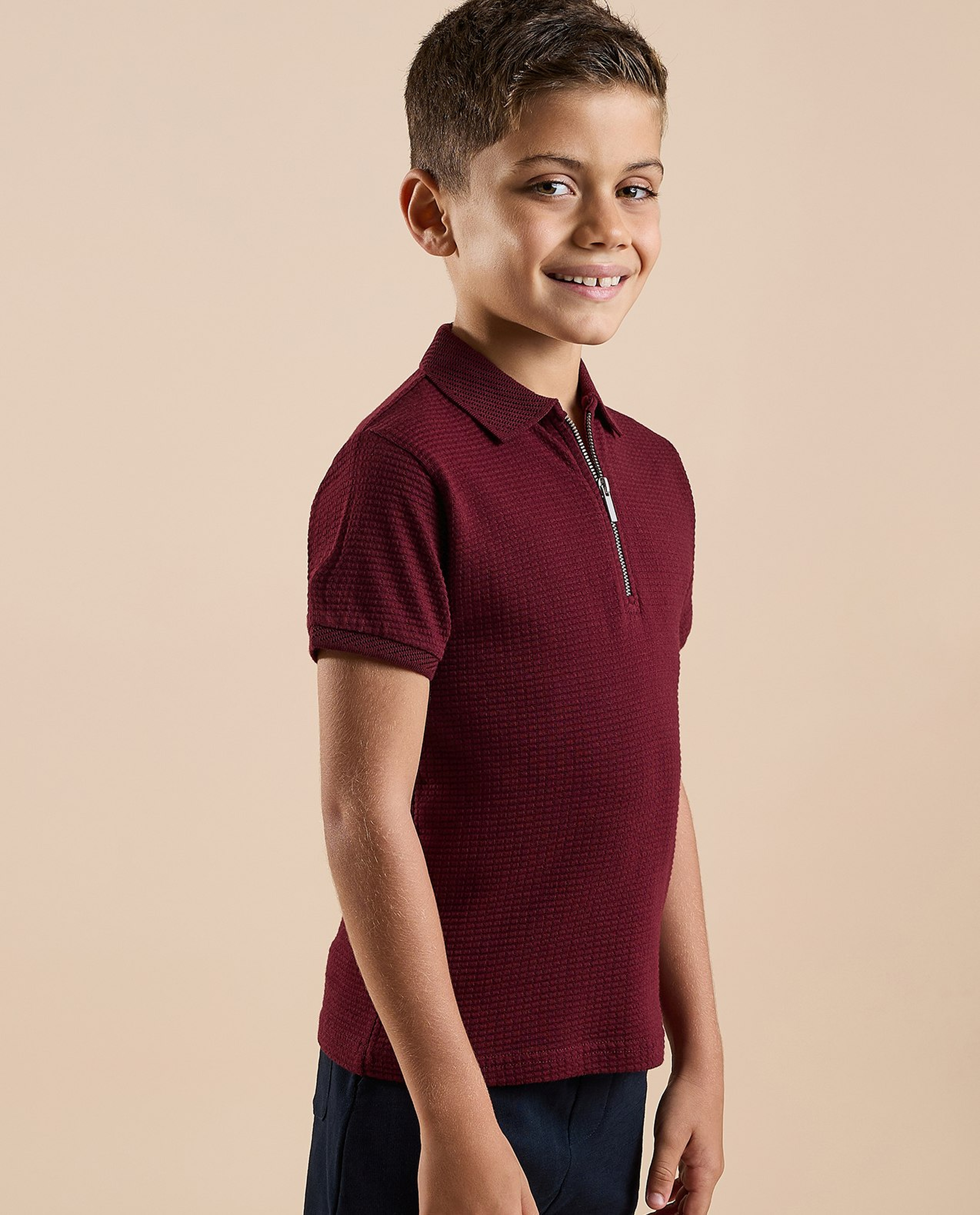 Textured Polo T-Shirt with Short Sleeves