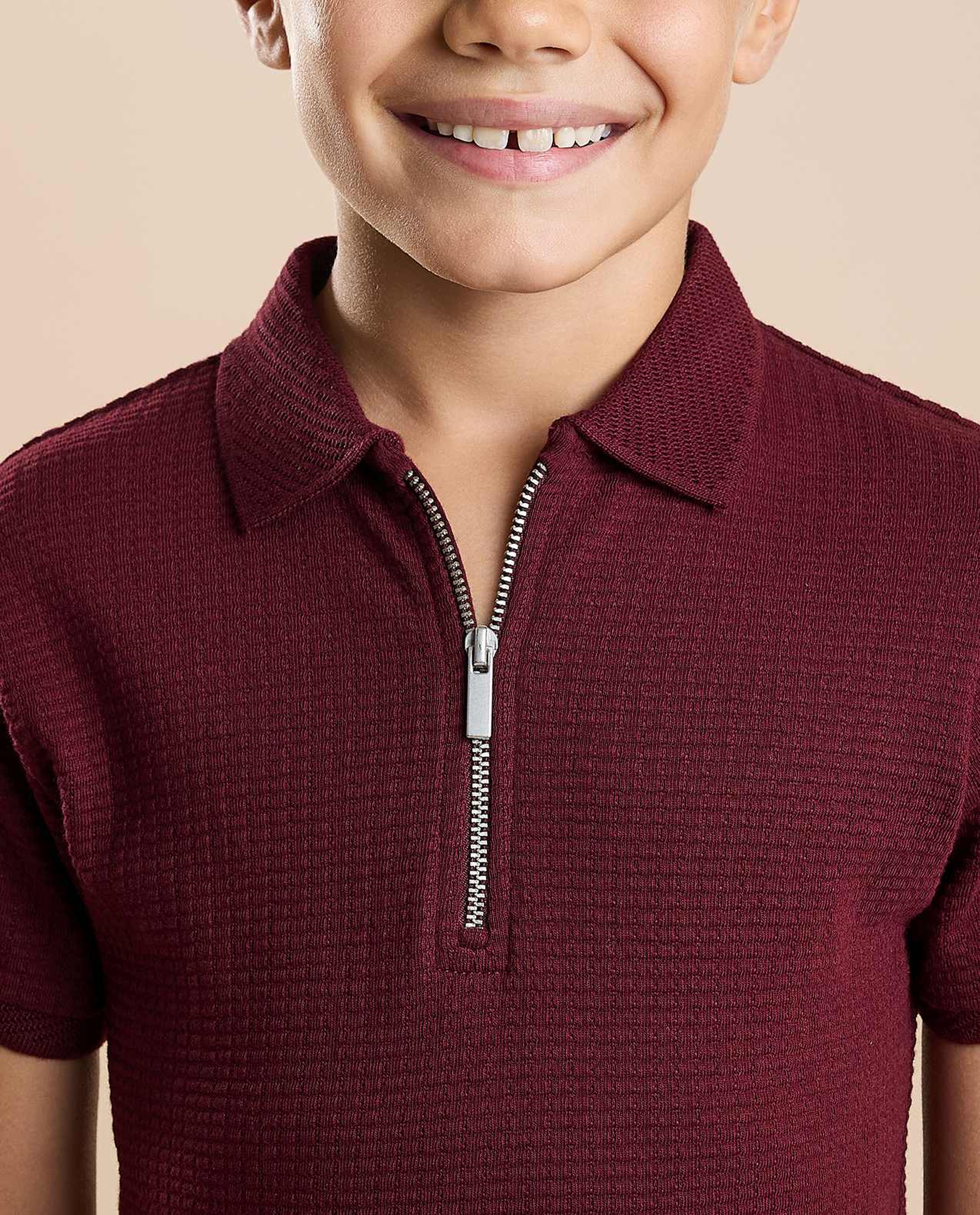 Textured Polo T-Shirt with Short Sleeves