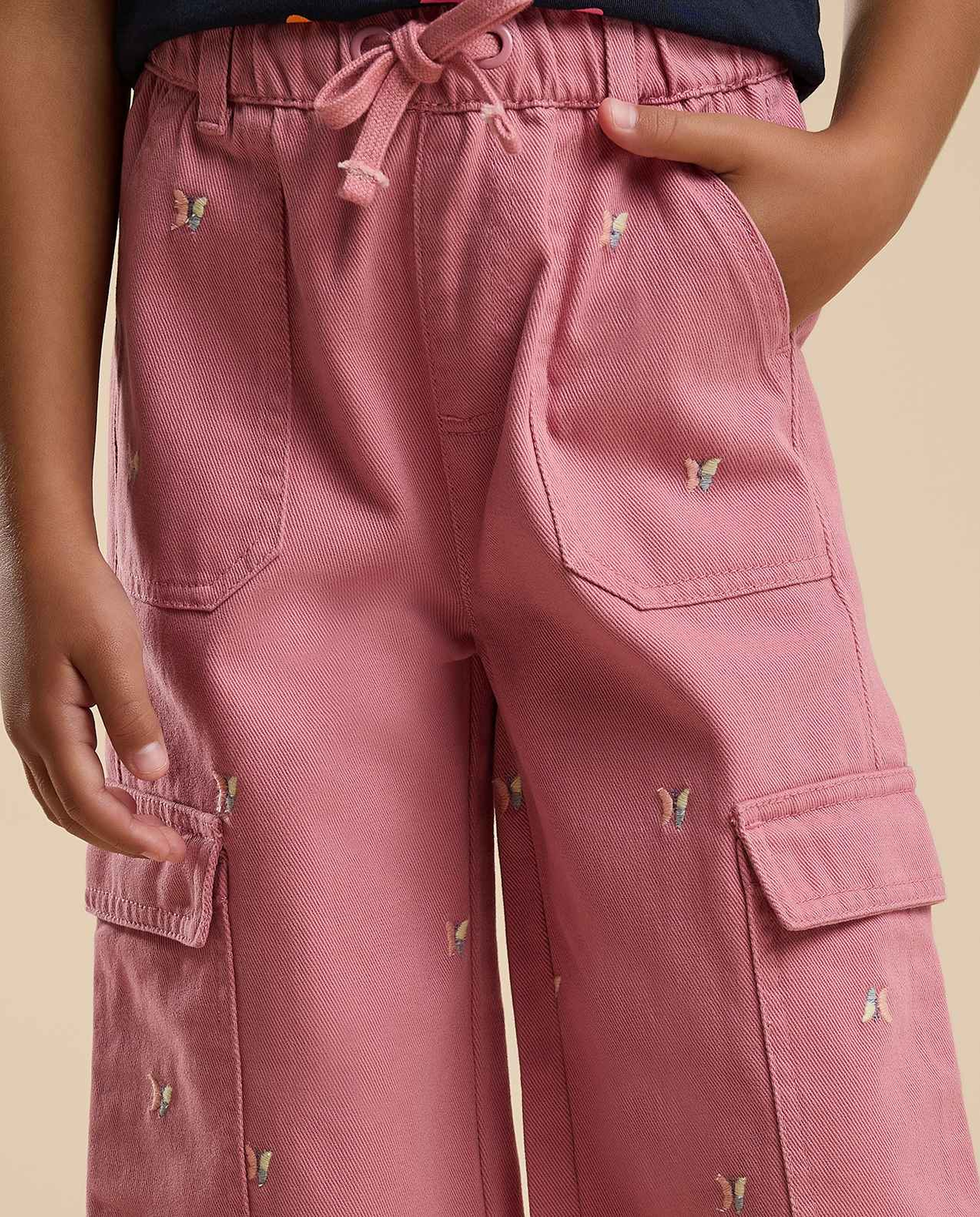Embroidered Cargo Pants with Button Closure