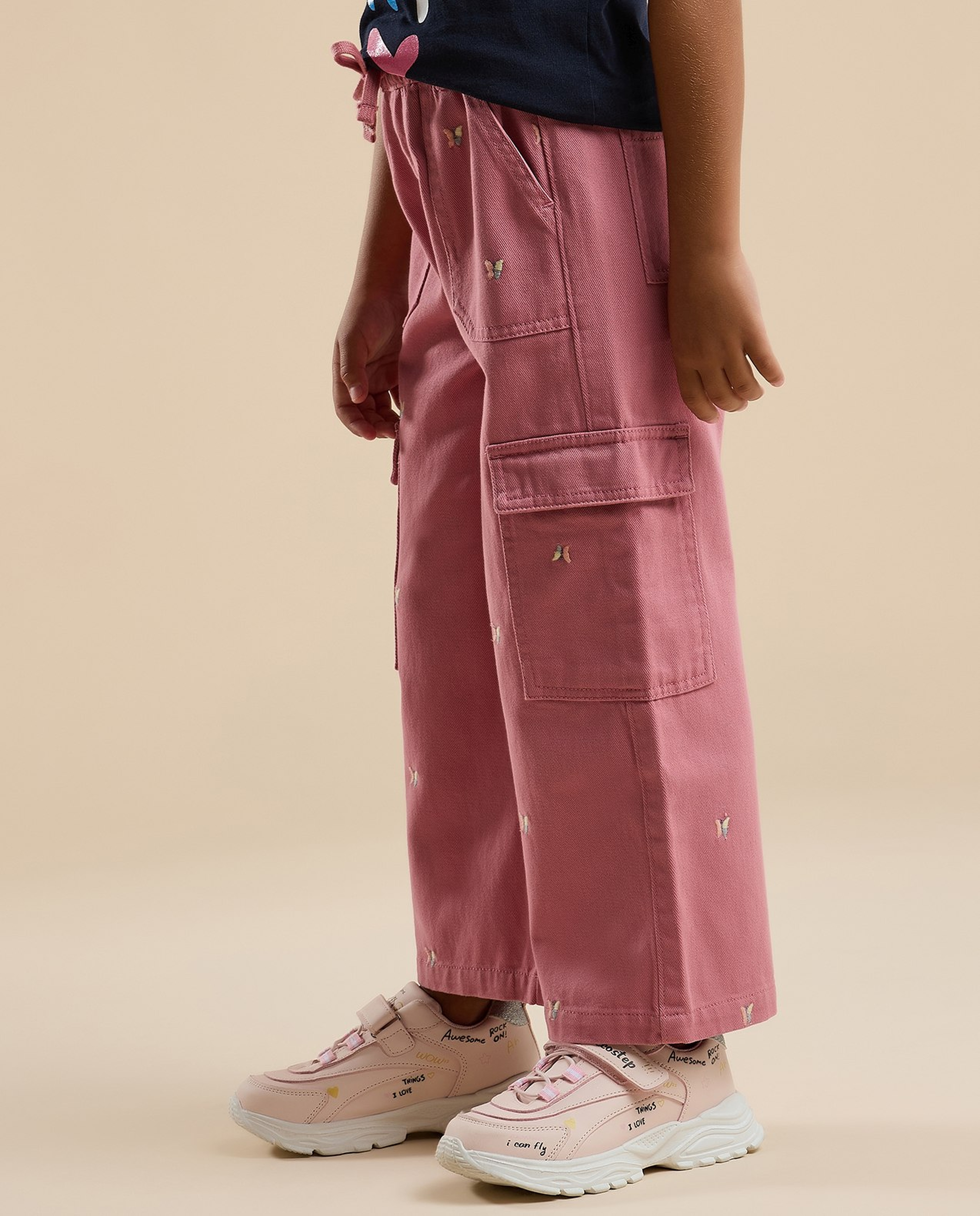 Embroidered Cargo Pants with Button Closure