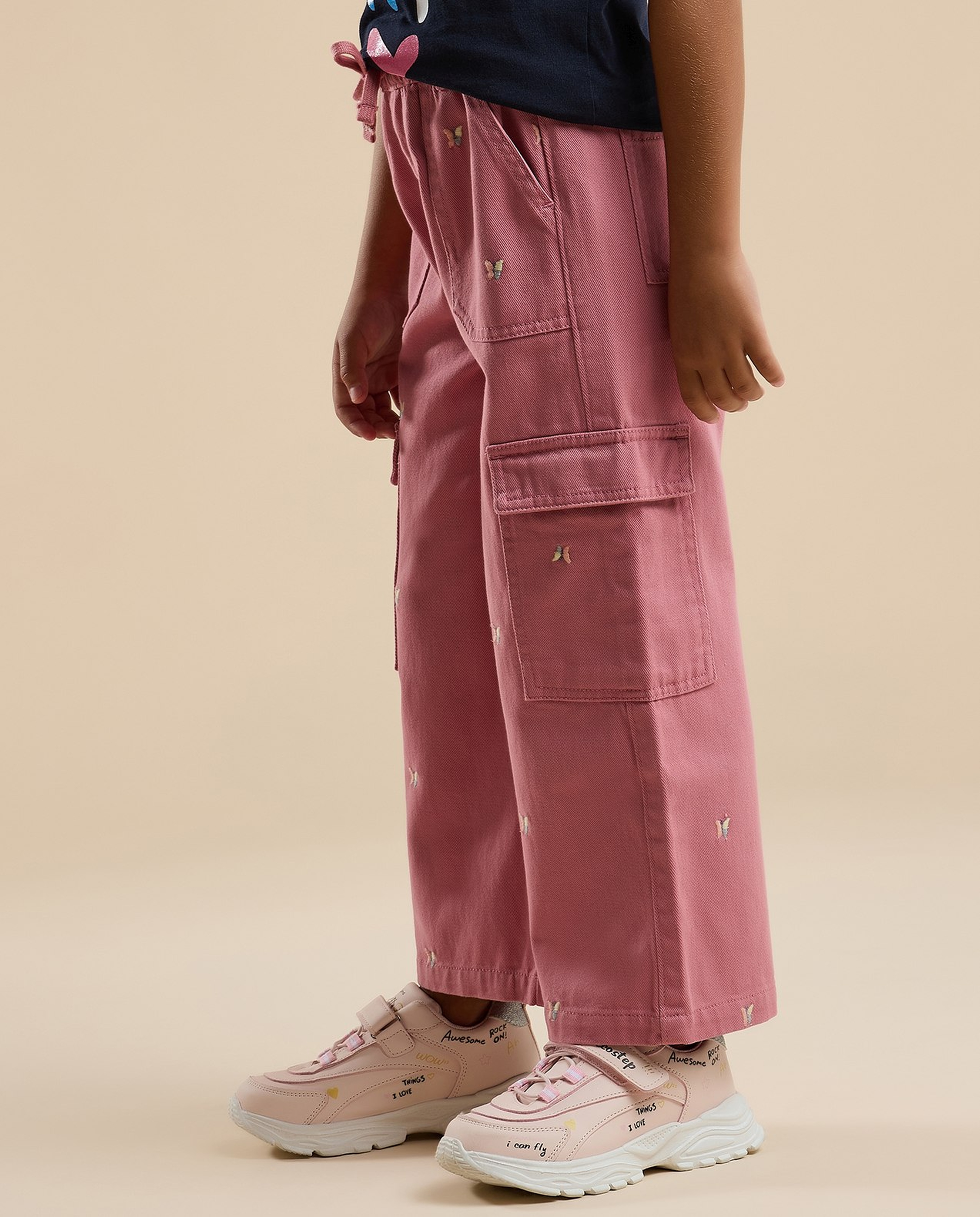 Embroidered Cargo Pants with Button Closure