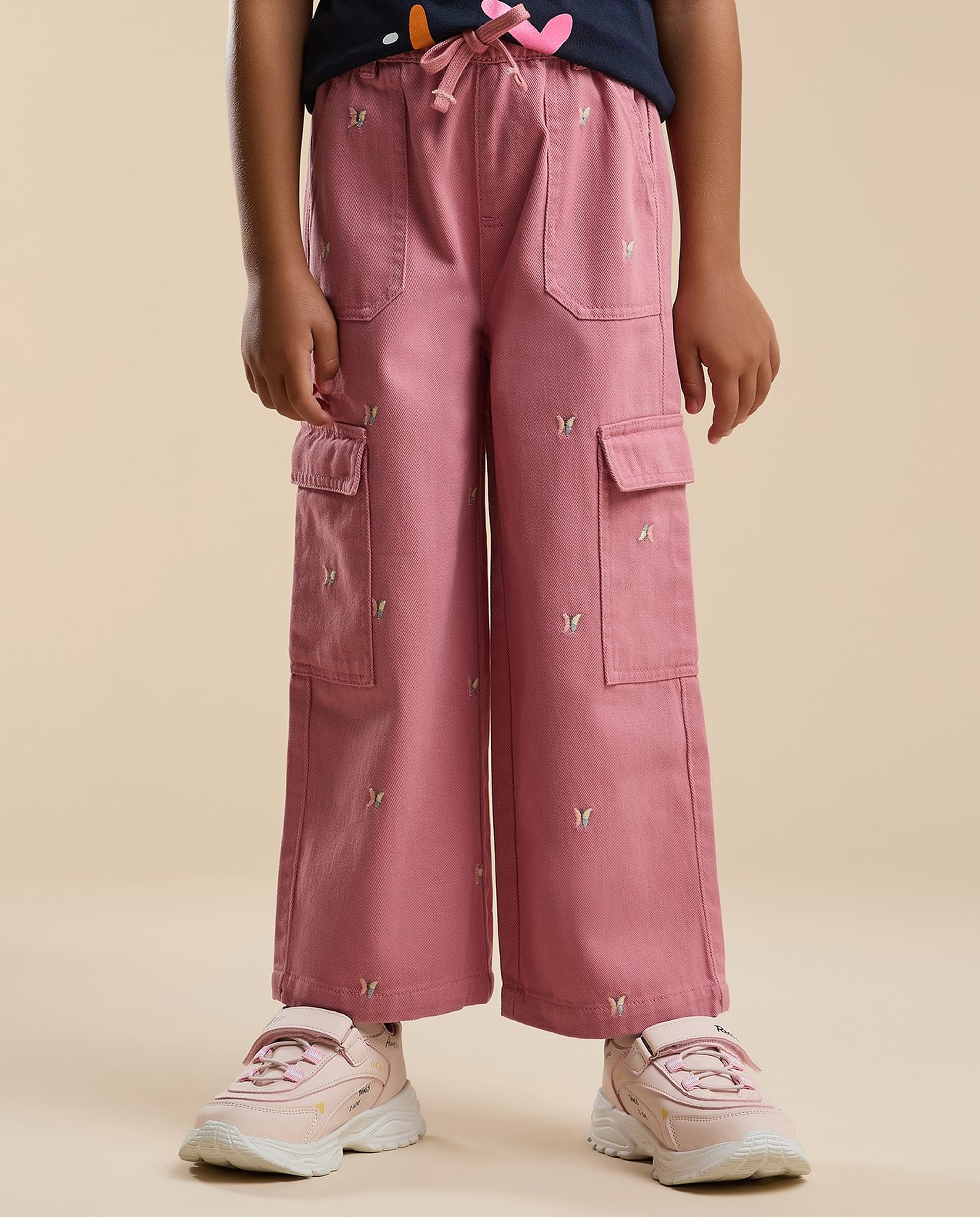 Embroidered Cargo Pants with Button Closure